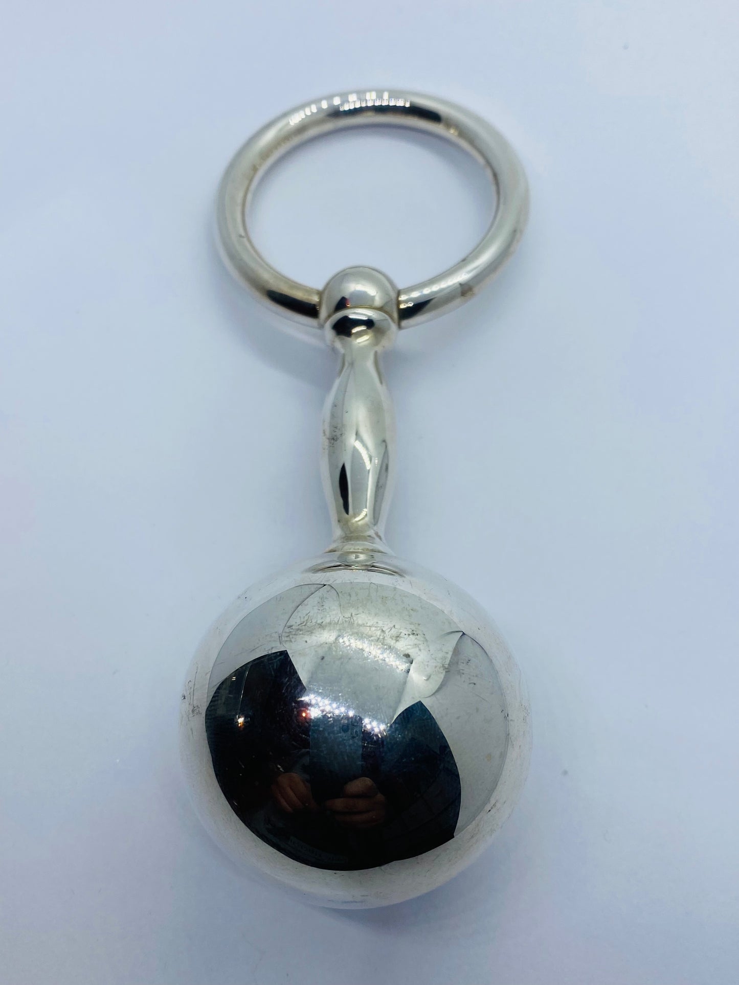 Large TIFFANY & Co Sterling Barbell Rattle Teether 5.5” Inches with Pouch