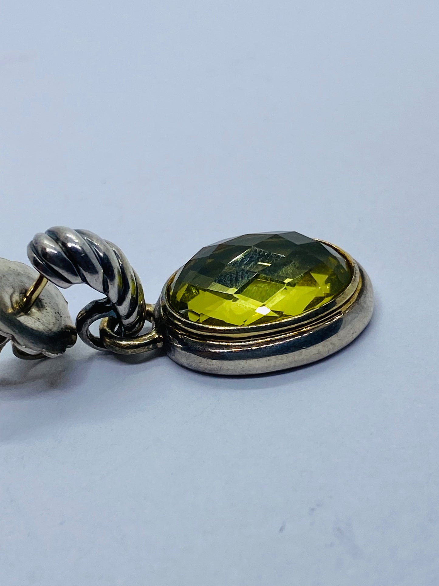 DAVID YURMAN STERLING SILVER 18K YELLOW GOLD OVAL LEMON CITRINE DROP DANGLE
