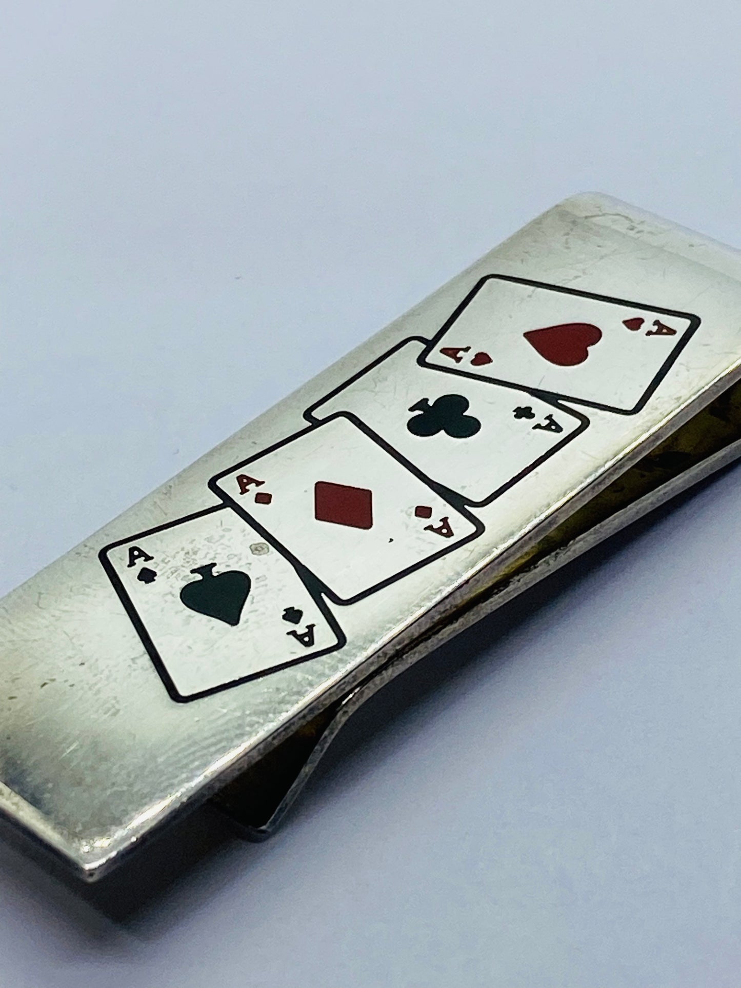 Tiffany & Co Diamond Ace Spade Heart Silver Enamel Poker Card Money Clip