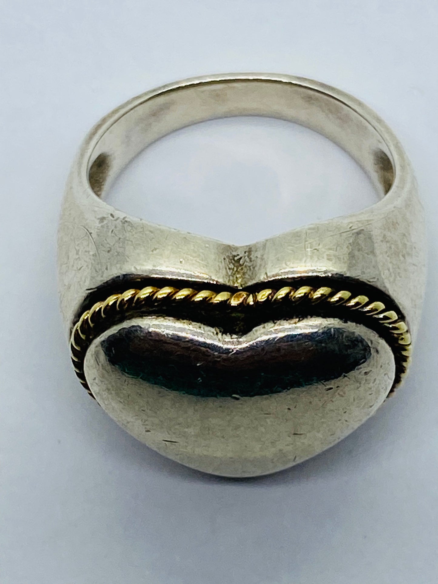 Tiffany & Co Twist Rope Puffed Heart Ring in Silver and 18K Gold Size 5.5