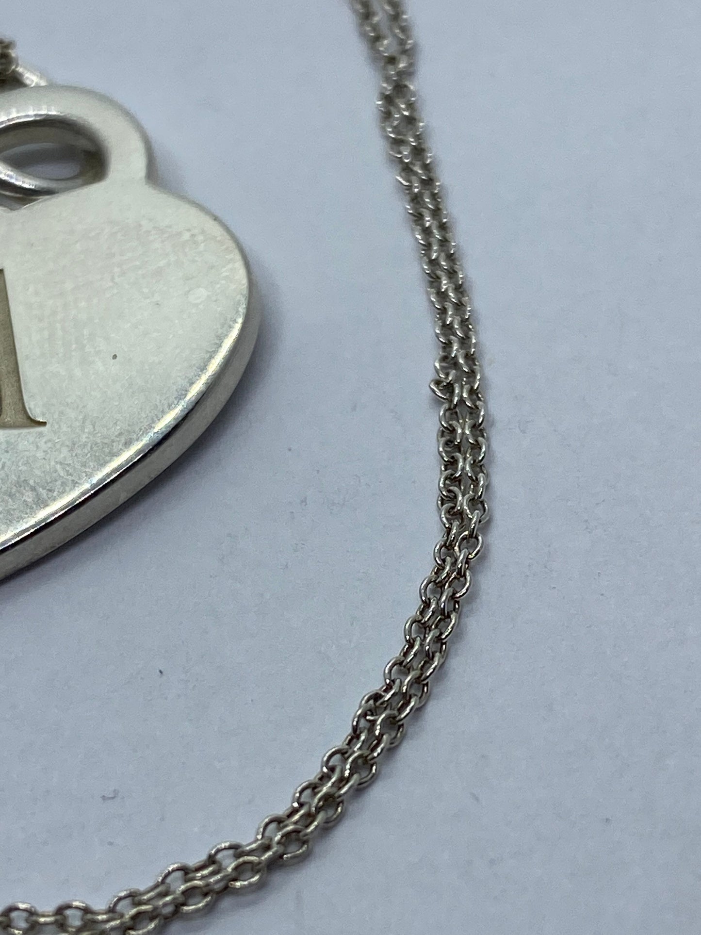 Tiffany & Co Silver Alphabet A Heart Charm Pendant Necklace 18” Long