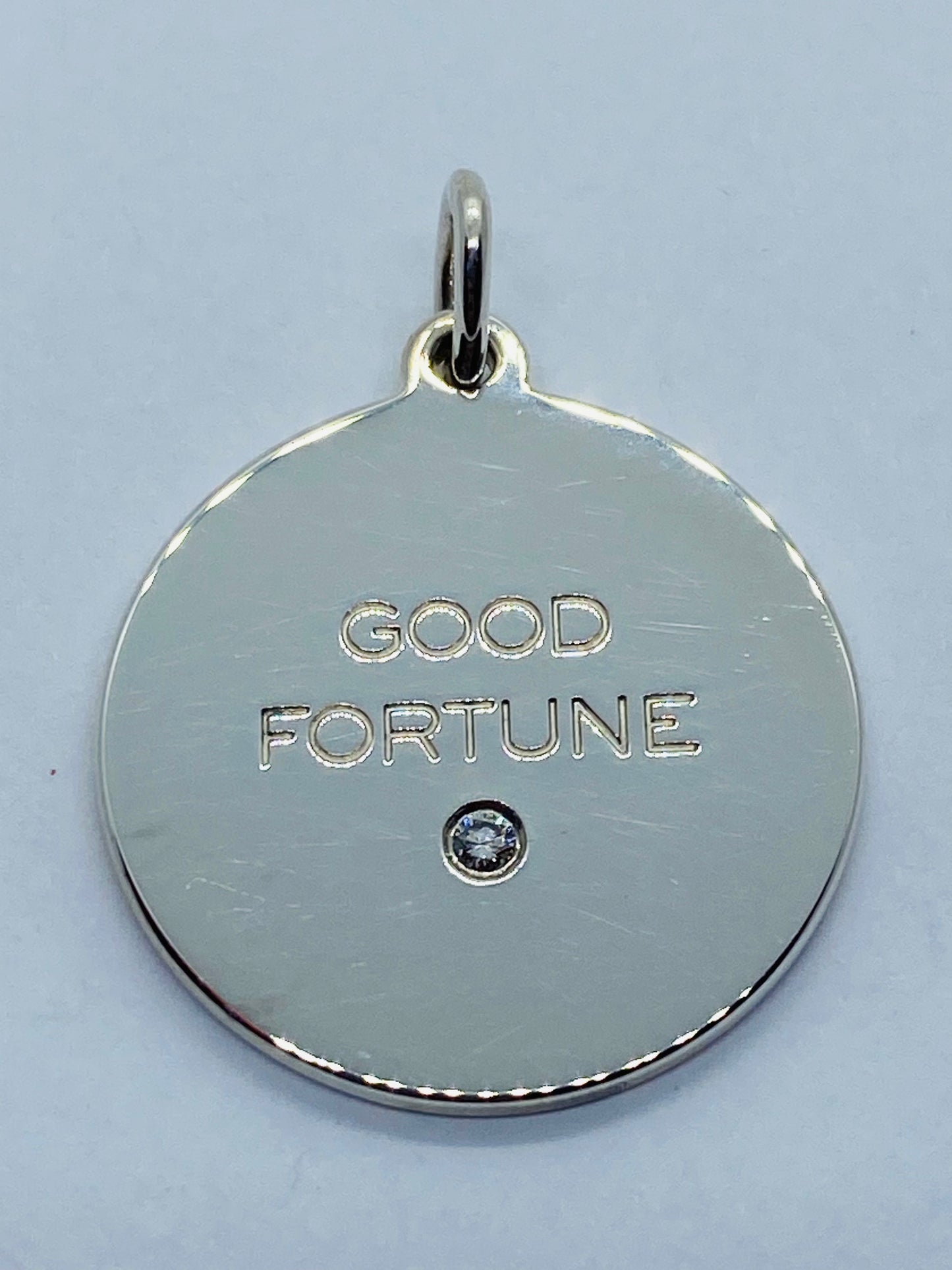 Retired Tiffany Co Sterling Silver Good Fortune Diamond Pendant Charm 22MM