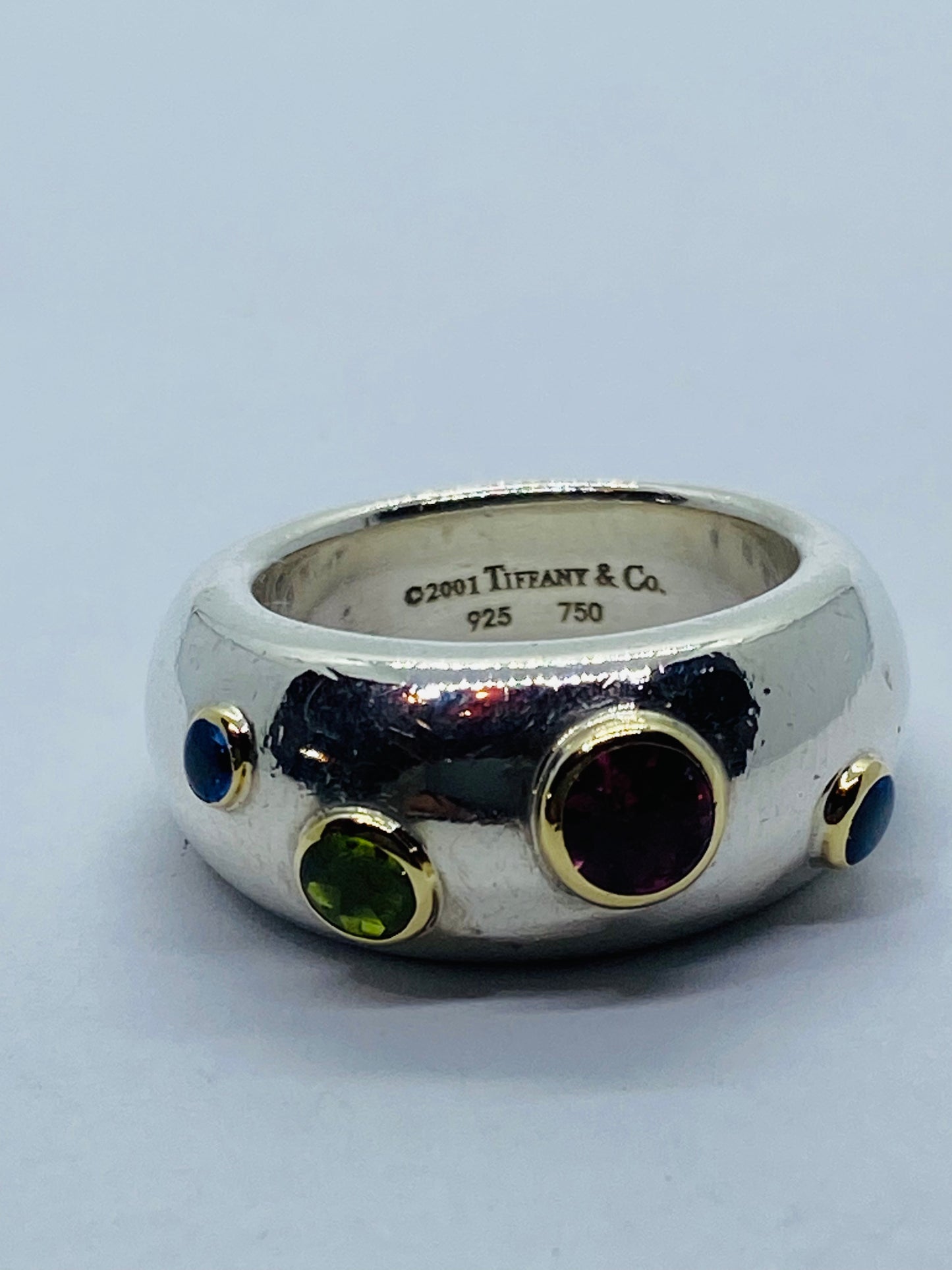 Tiffany & Co Sterling Silver 18K Gold Etoile Sapphire Tourmaline Peridot Ring