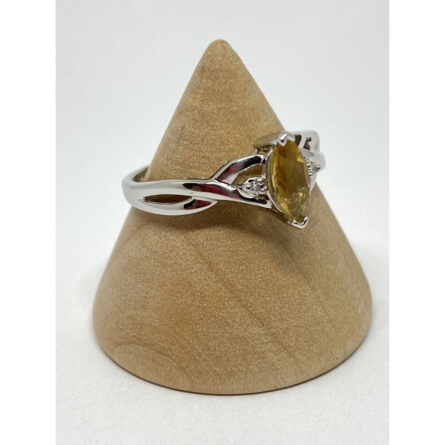 Estate Diamond Citrine 10K Gold Crossover Ring