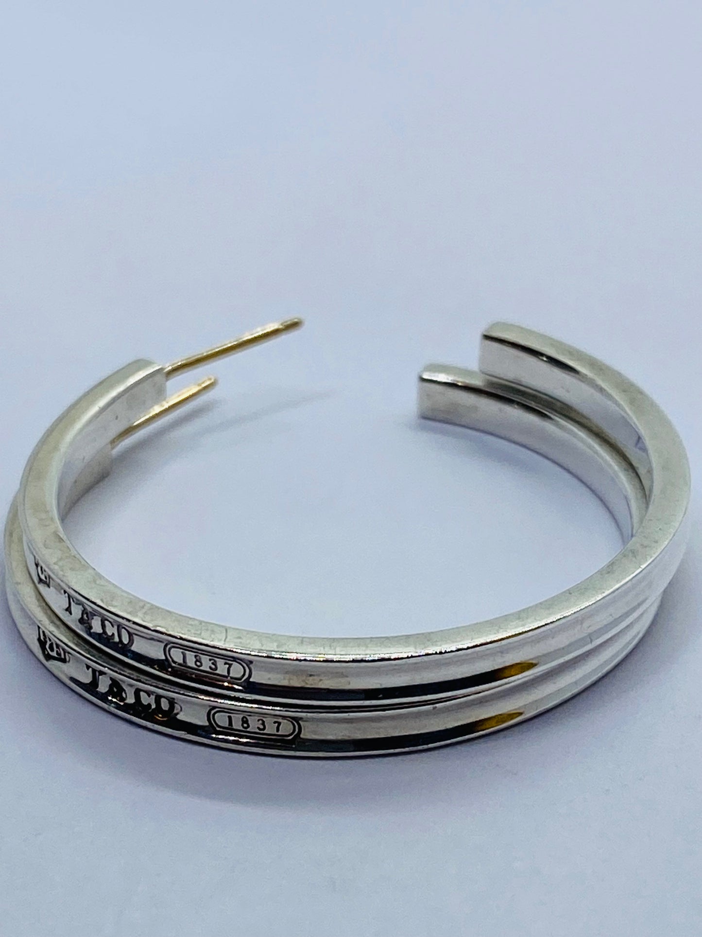 Tiffany & Co. 1837 Narrow Large 33mm Hoop Earrings Love Sterling Silver