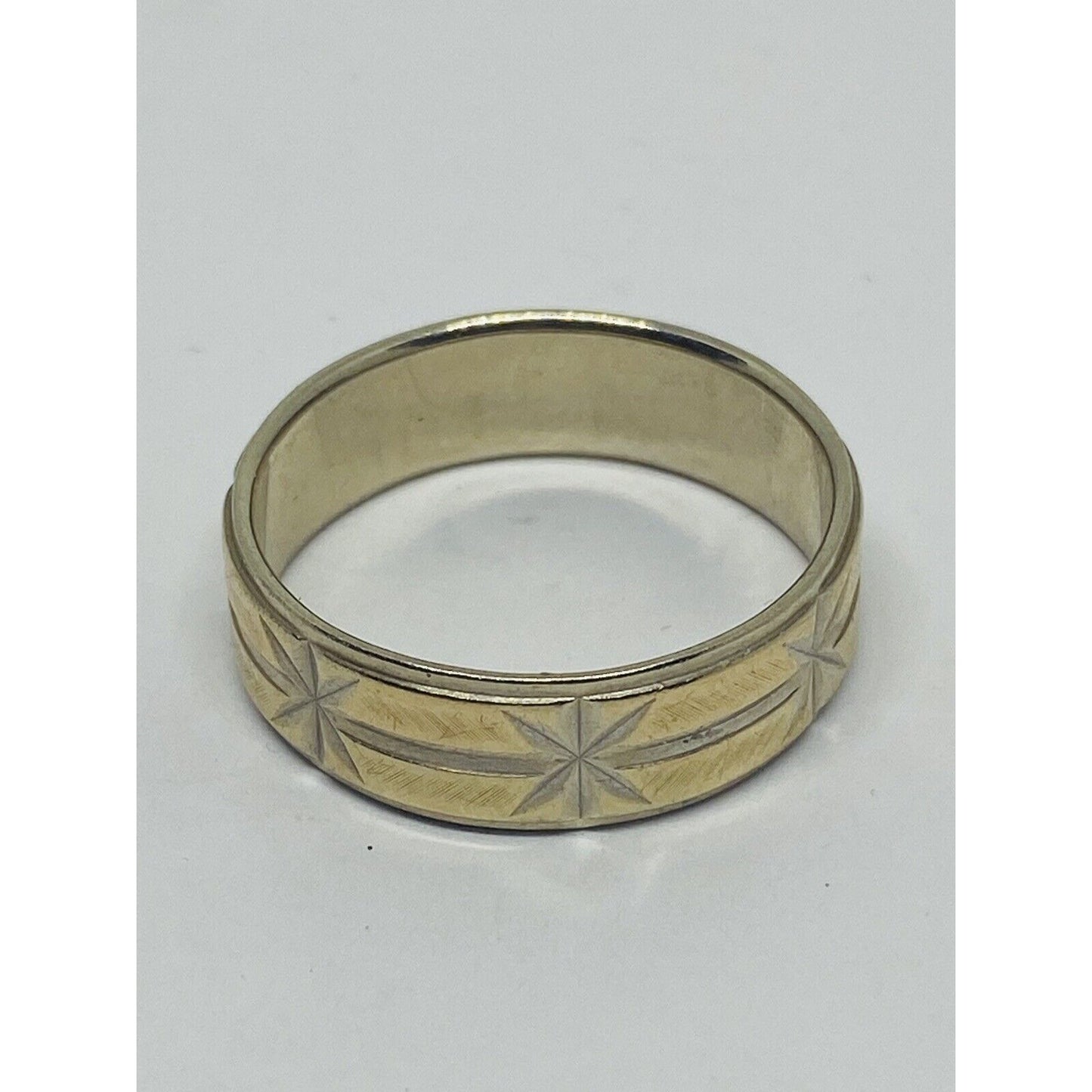 14K Two Tone Gold Legant 7MM Wide Polished Wedding Band Ring Size 11.25 6.8 Gram