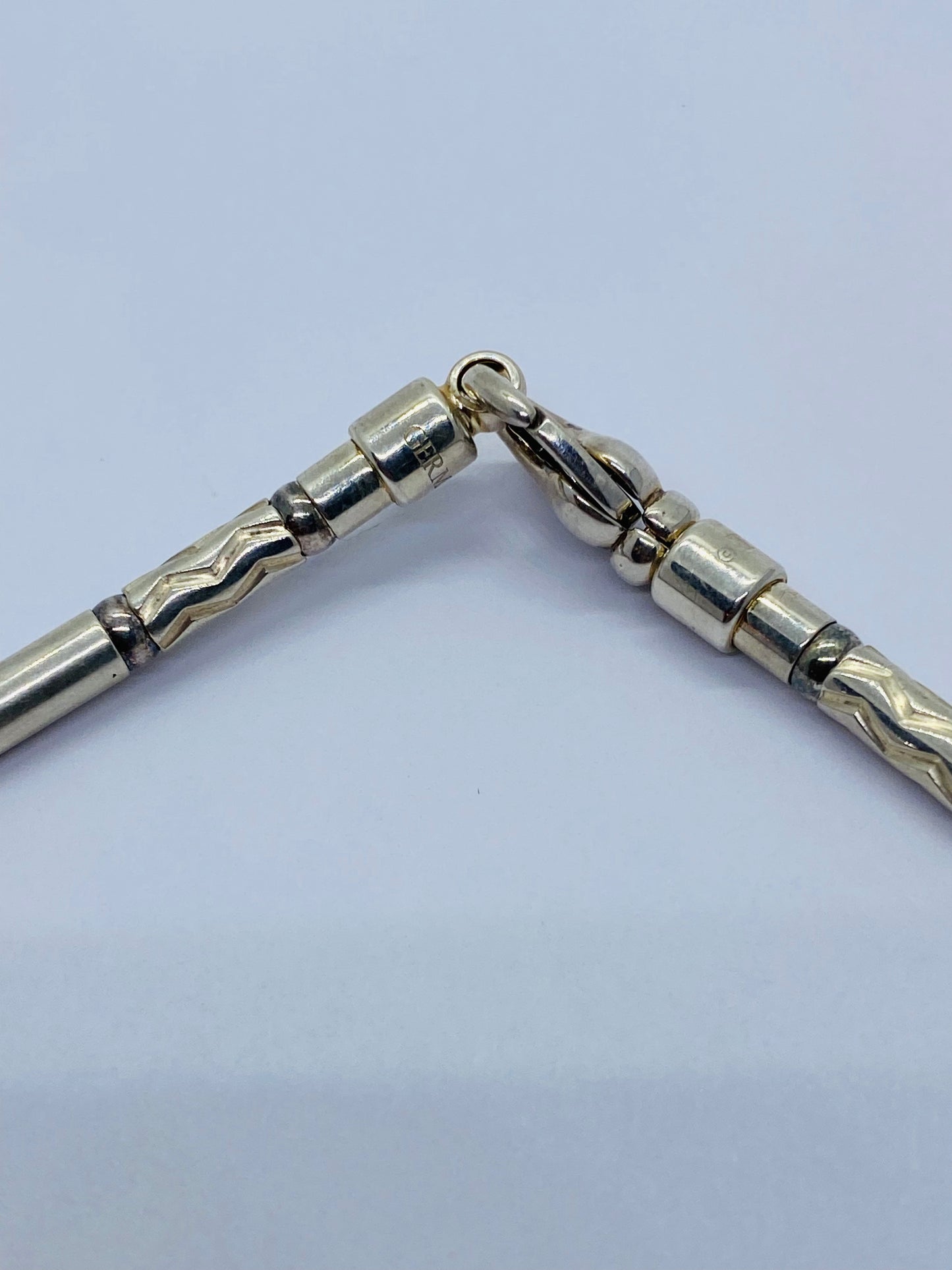 Vintage Tiffany & Co. Sterling Silver Aztec Etched Zigzag Necklace Germany 16"