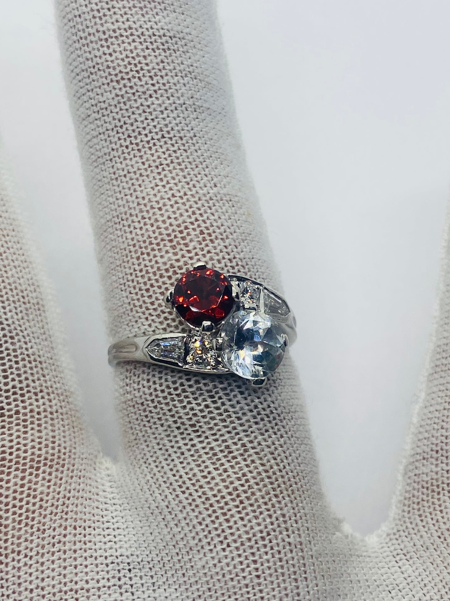 Tiffany & Co Toi et Moi Platinum Aquamatine Garnet Pentagon Round Diamond Ring