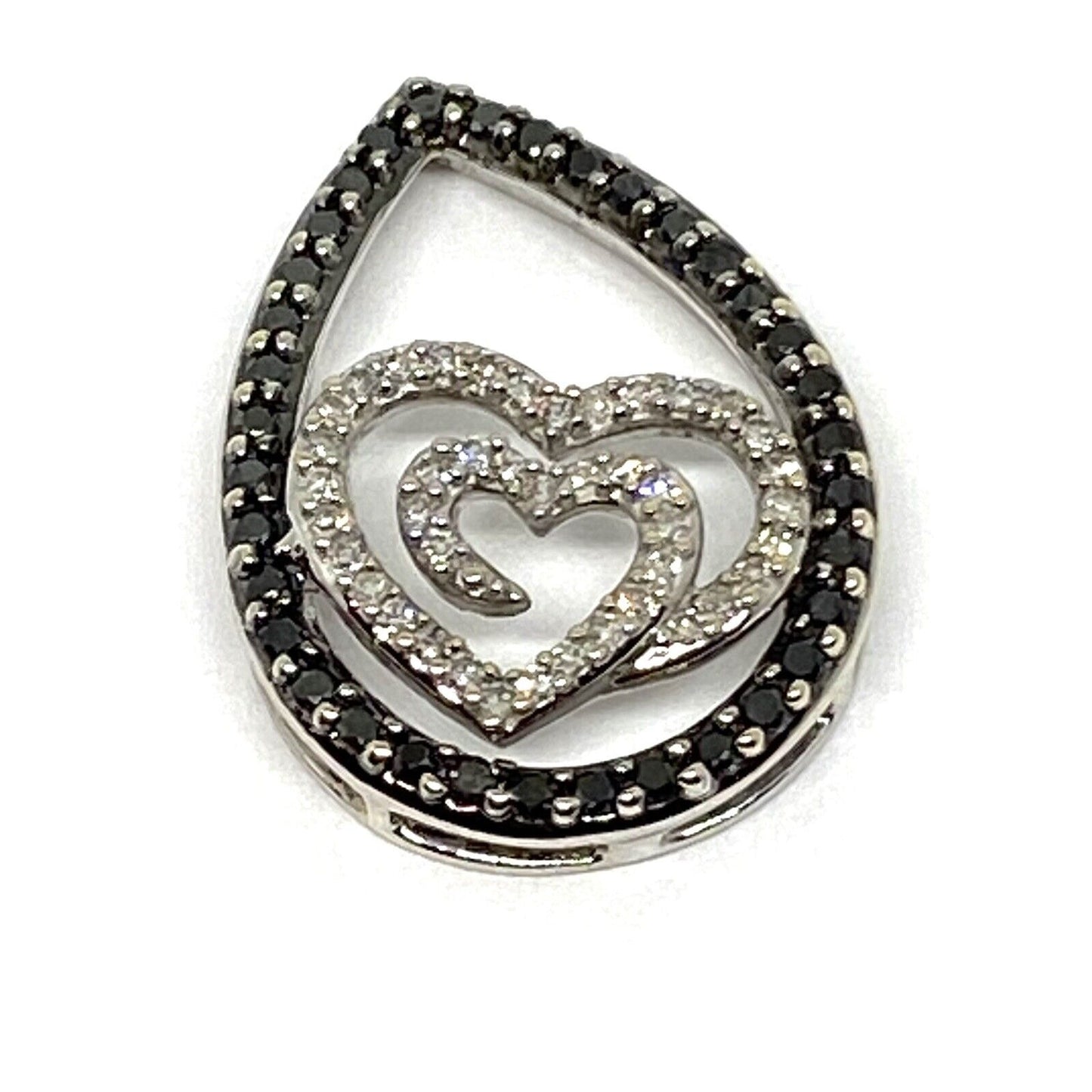 Estate 0.56ct White Black Diamond 14K Gold Heart Cluster Pendant
