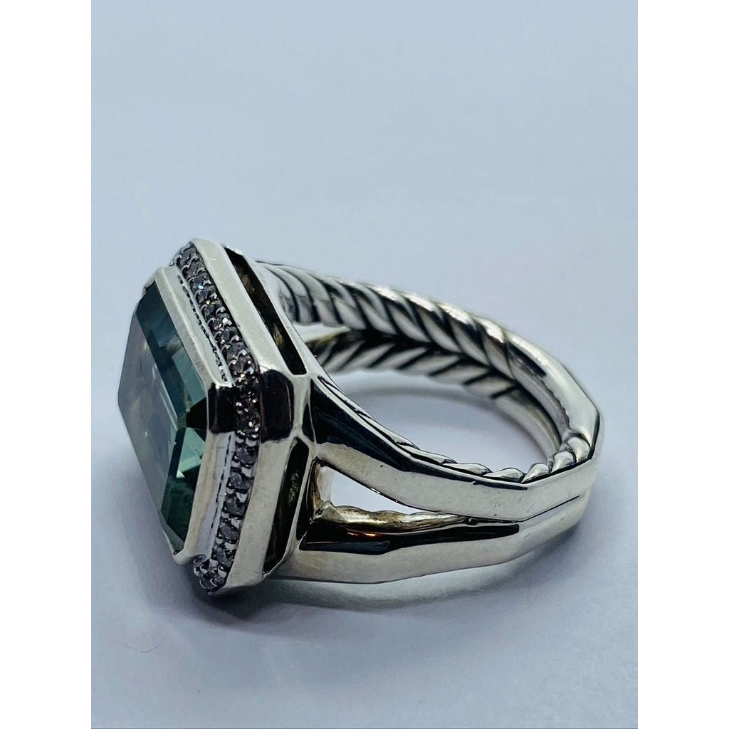 David Yurman Sterling Silver Novella Prasiolite Diamond Ring Size 4.75