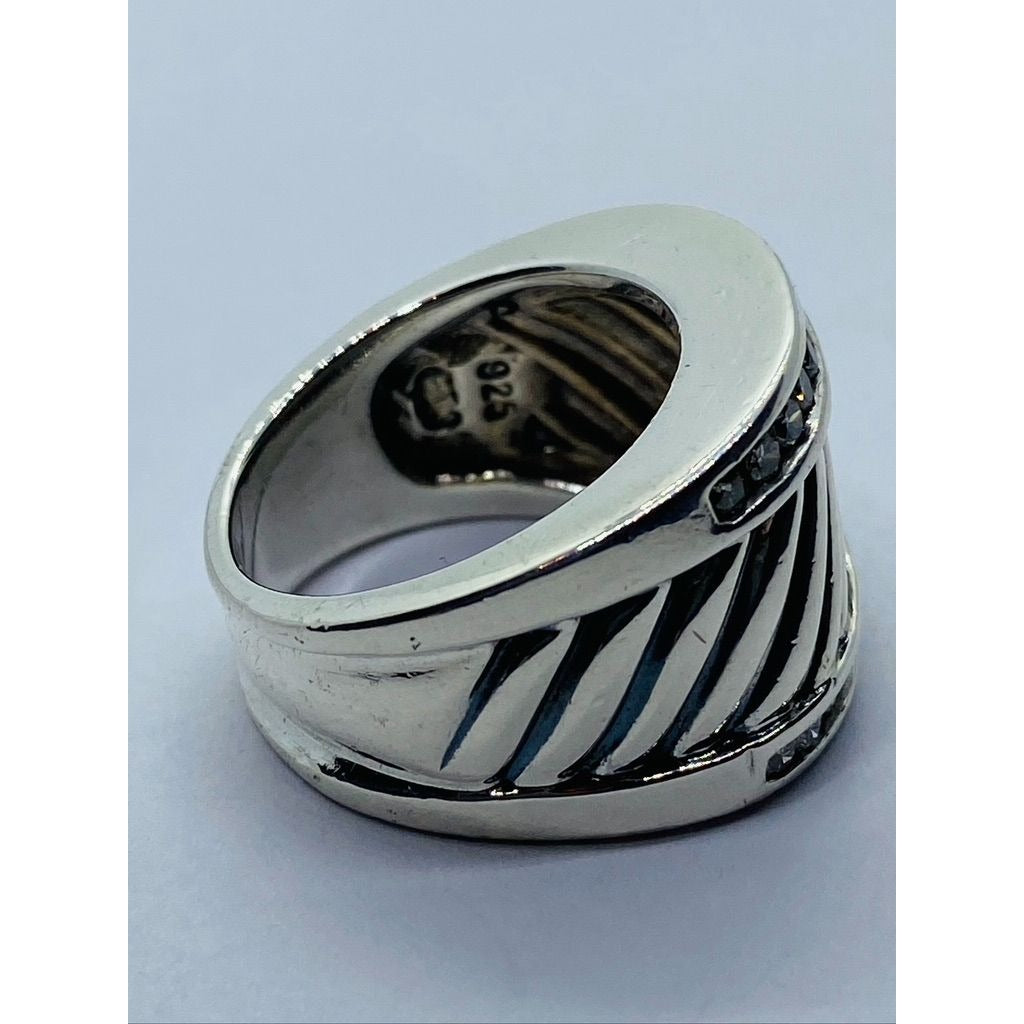 David Yurman Diamond Cigar Band Ring 5.75 Sterling Silver 21mm wide