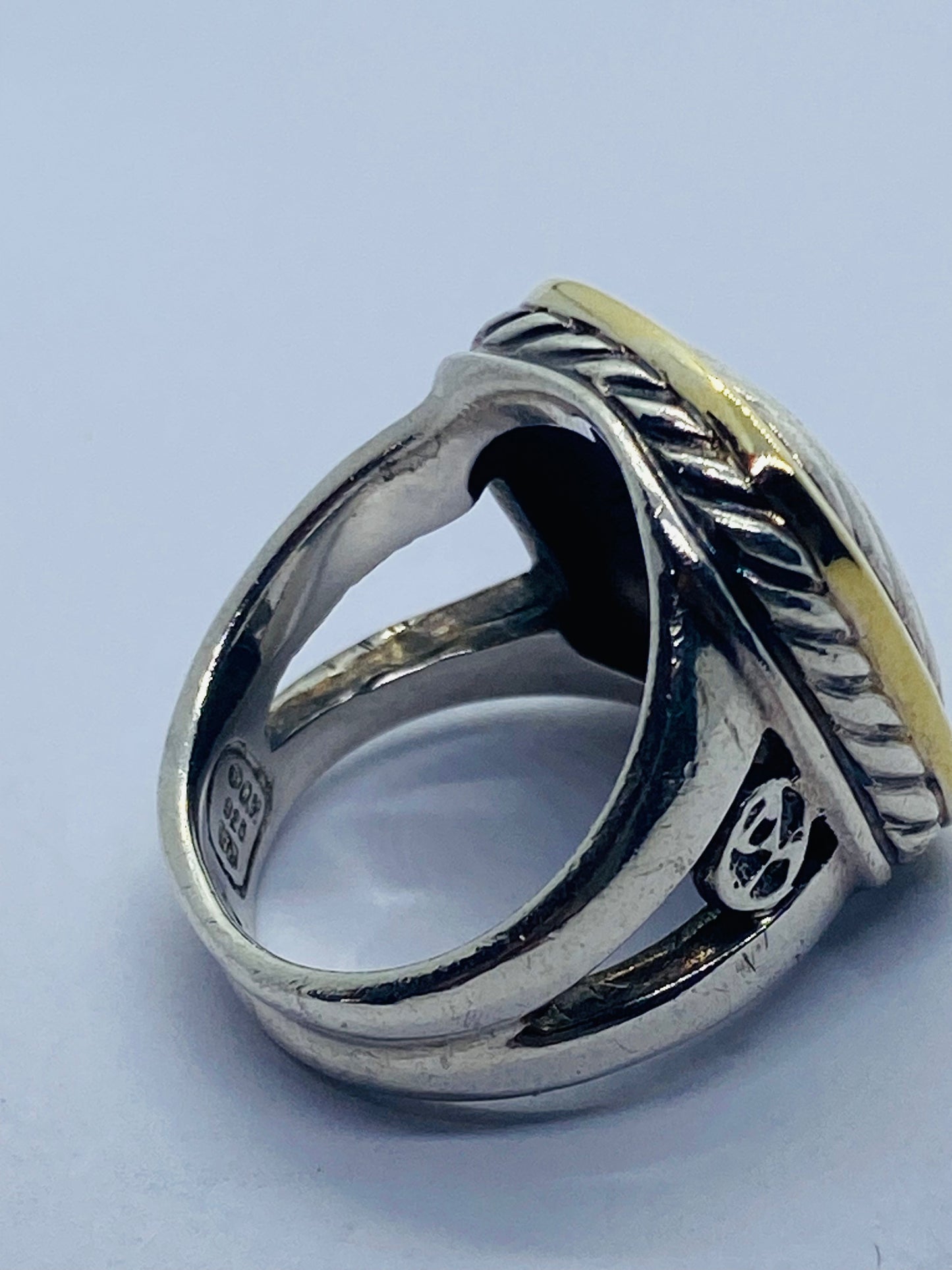 David Yurman Sterling Silver & 18K Gold Cable Signet Ring Size 7.25
