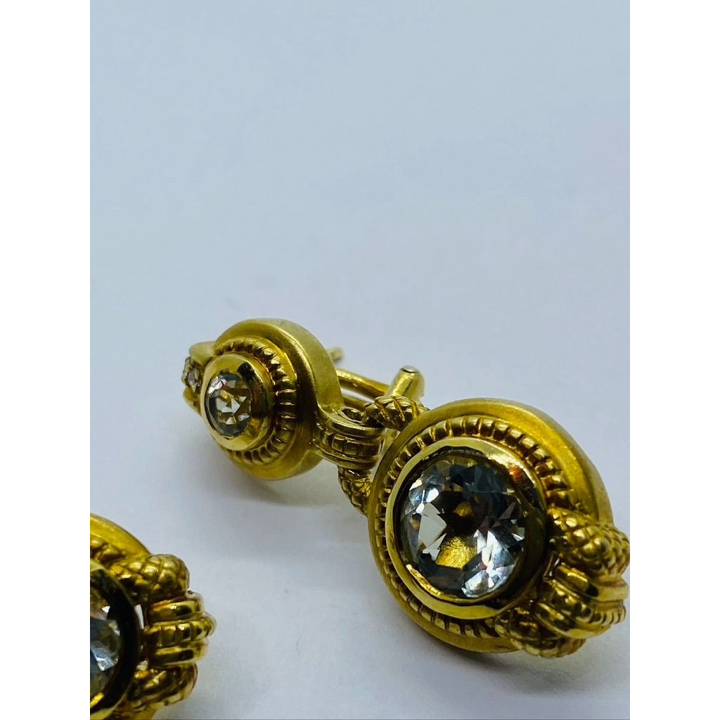 Judith Ripka 18k Yellow Gold Diamond & Quartz Dangle 2 Stone Earrings