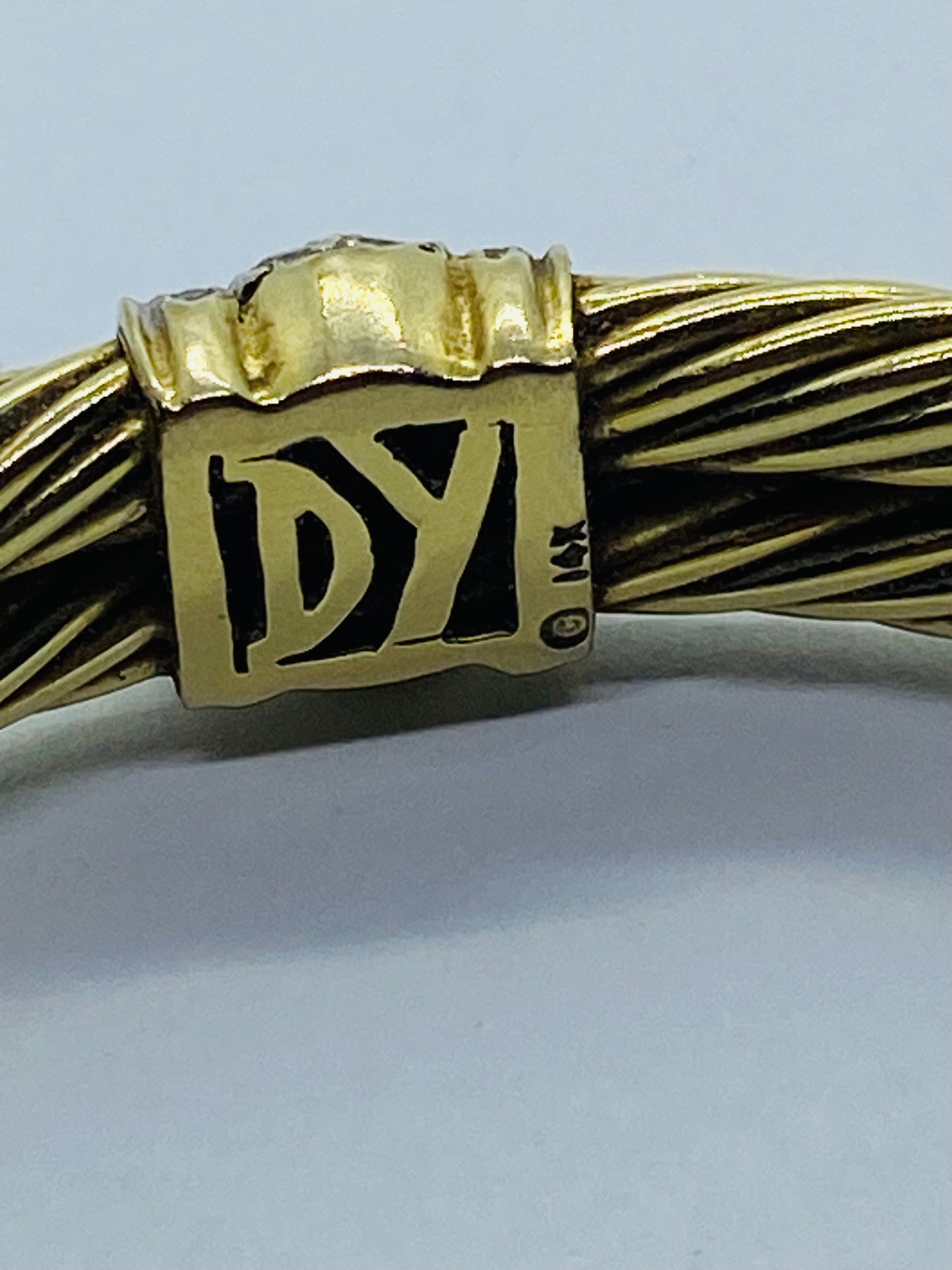 David Yurman Solid 14k Yellow Gold Double Cable Cuff Diamond Bracelet 6.5''