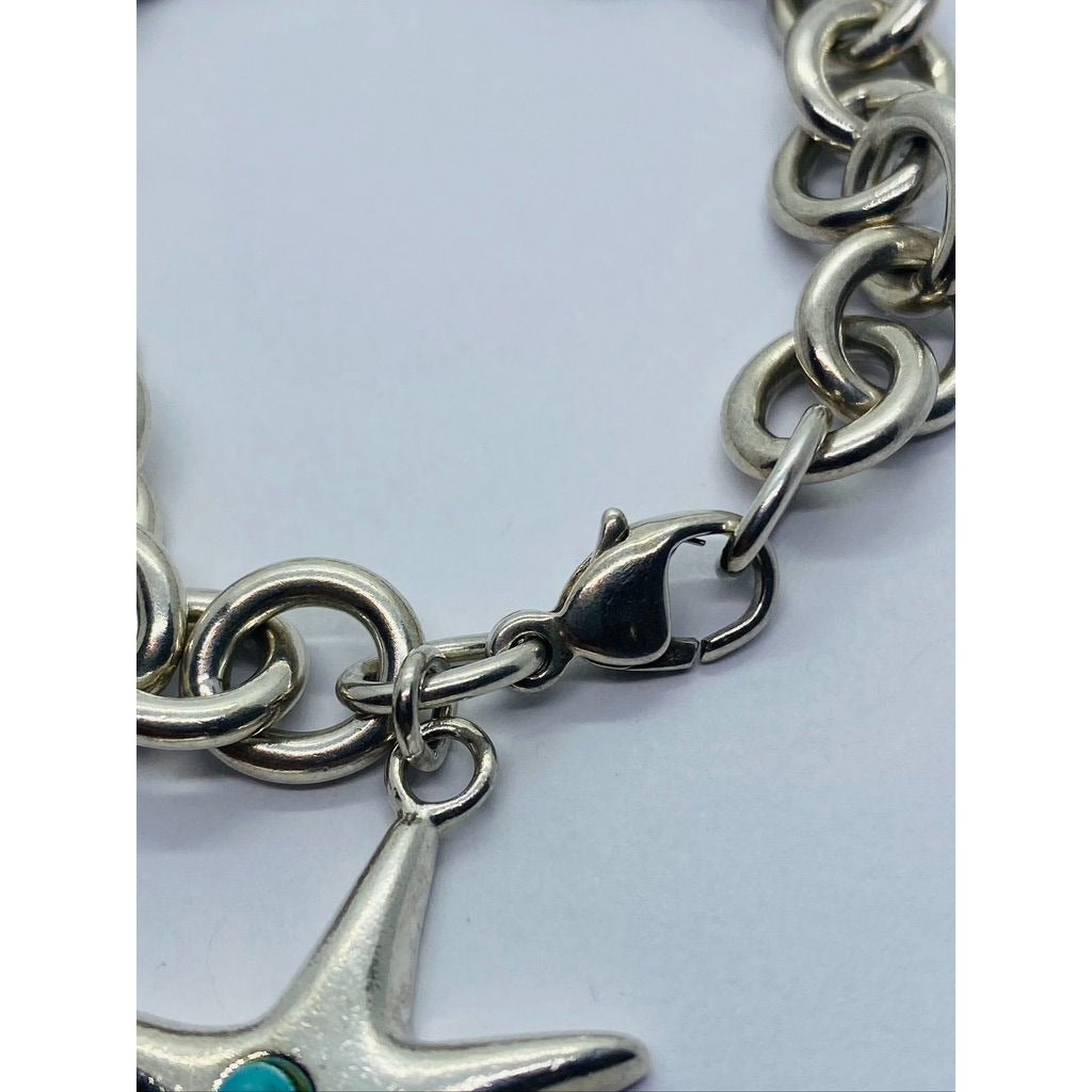 Tiffany & Co Sterling Silver Starfish Turquoise Round Link Bracelet Authentic