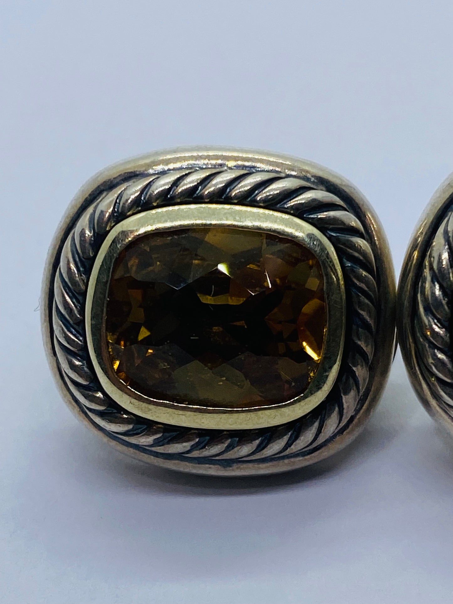 David Yurman Sterling Silver 14K Gold Albion Cushion Cut Citrine Earrings