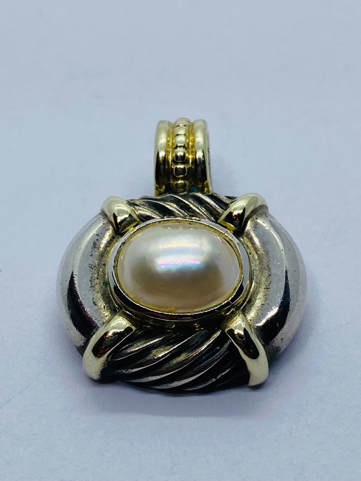 DAVID YURMAN STERLING SILVER RENAISSANCE 14K GOLD MABE PEARL PENDANT ENHANCER