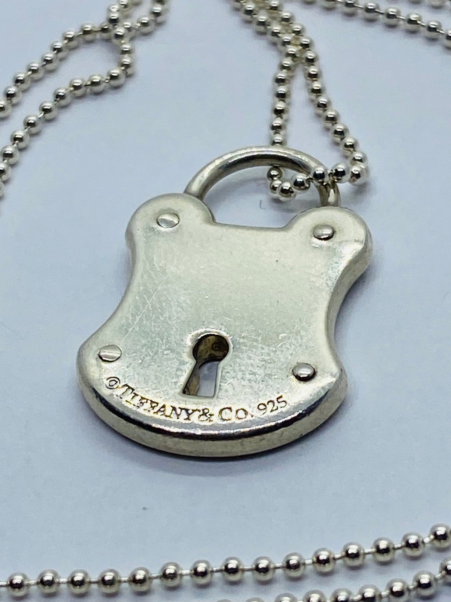 Tiffany & Co 925 Sterling Silver Lock Key Hole Charm Pendant 24x15MM 18” Bead