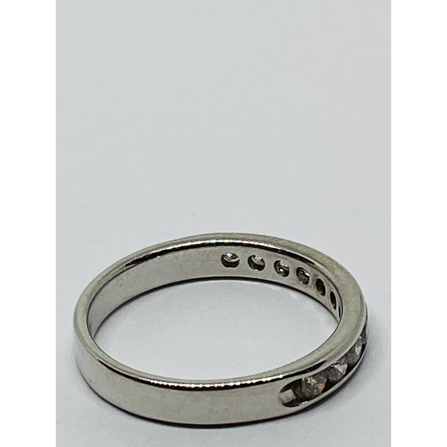 14k White Gold .44 TCW 11 Diamond Wedding Band Ring Channel Set Signed