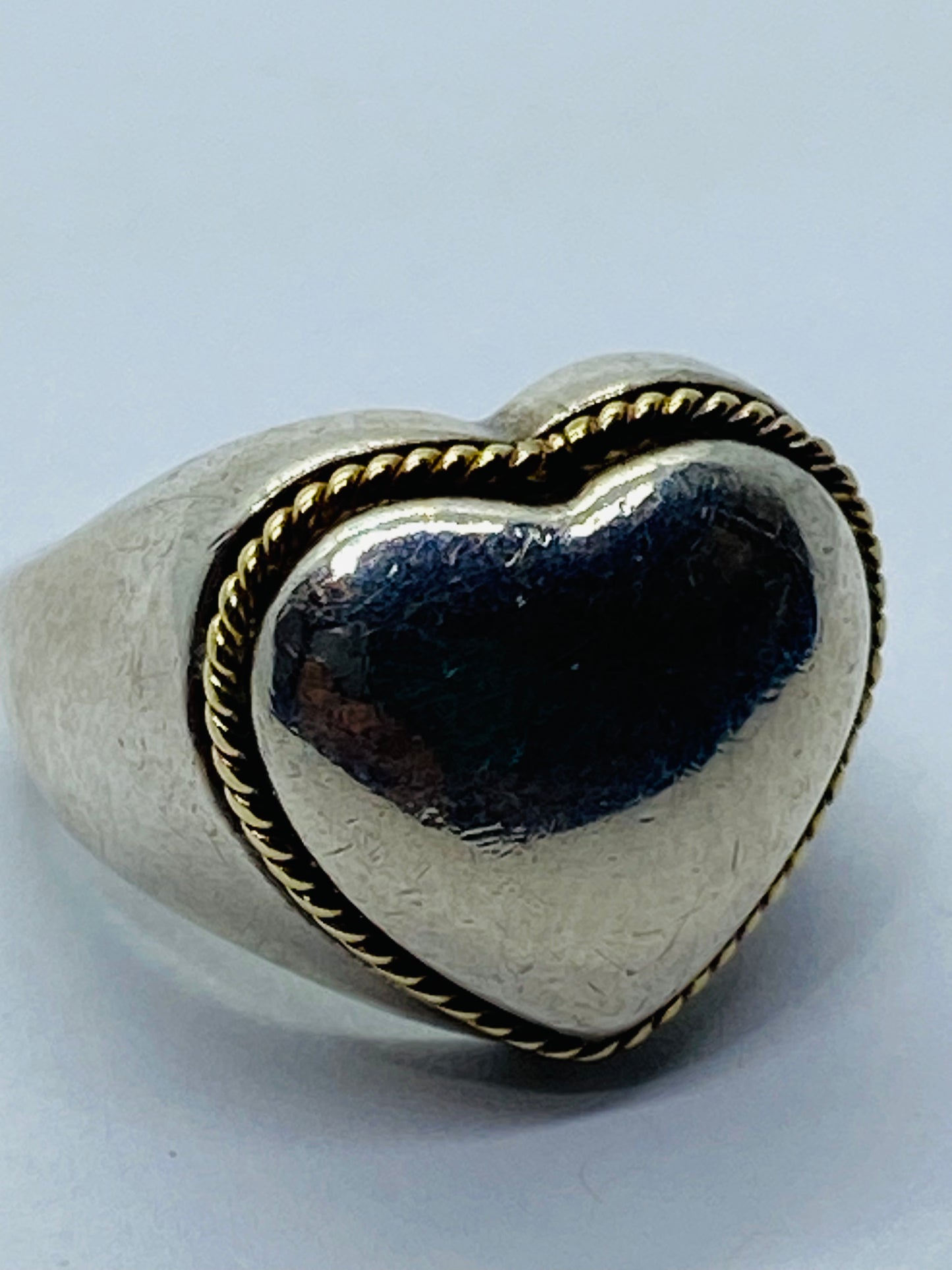 Tiffany & Co Twist Rope Puffed Heart Ring in Silver and 18K Gold Size 5.5