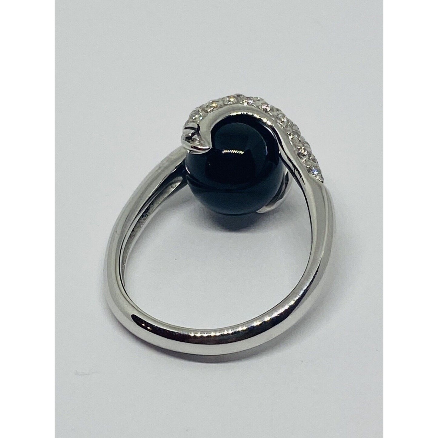 Estate Diamond Onyx 18K White Gold Bypass Ball Cocktail Ring 7.6 Grams