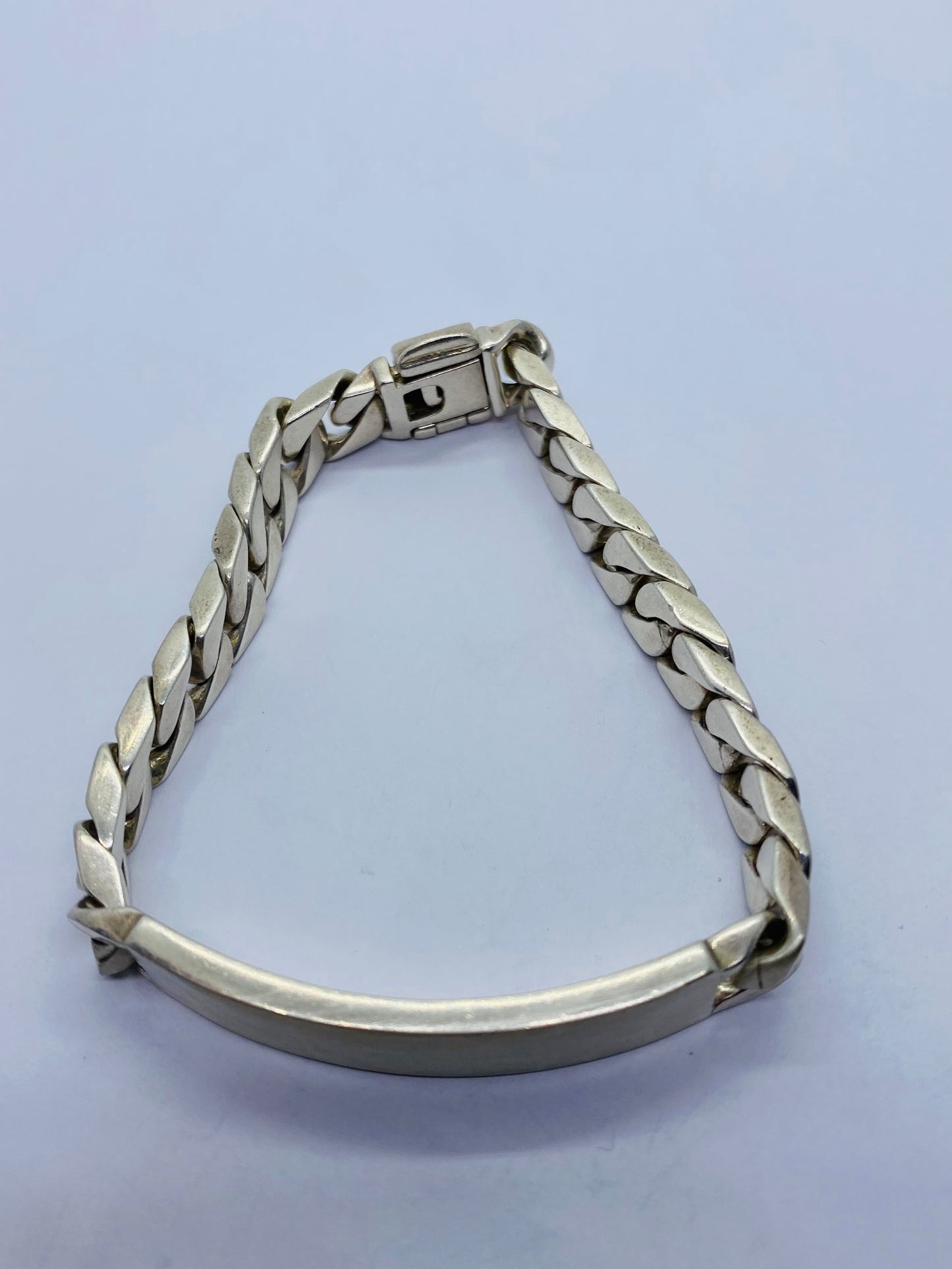 Tiffany & Co. Sterling Silver 53 Gram 8 1/2" Men's Curb Link ID Bracelet Brushed