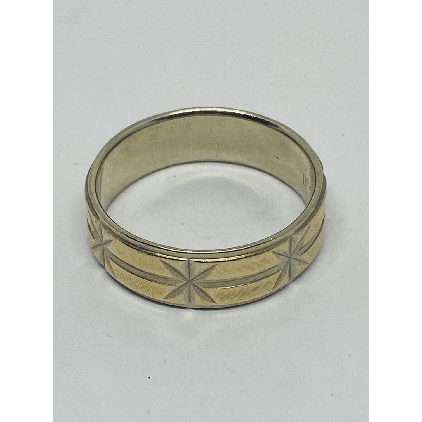14K Two Tone Gold Legant 7MM Wide Polished Wedding Band Ring Size 11.25 6.8 Gram