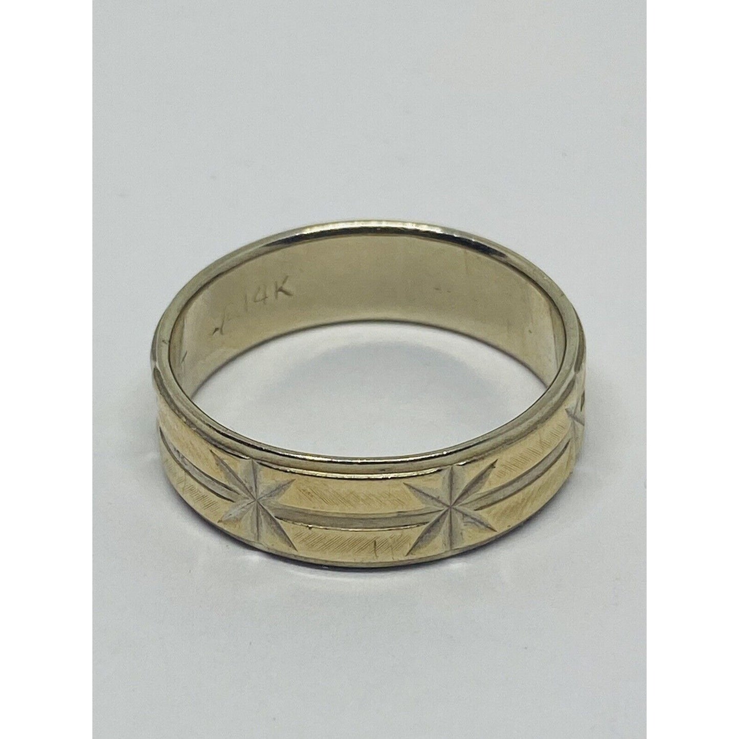 14K Two Tone Gold Legant 7MM Wide Polished Wedding Band Ring Size 11.25 6.8 Gram