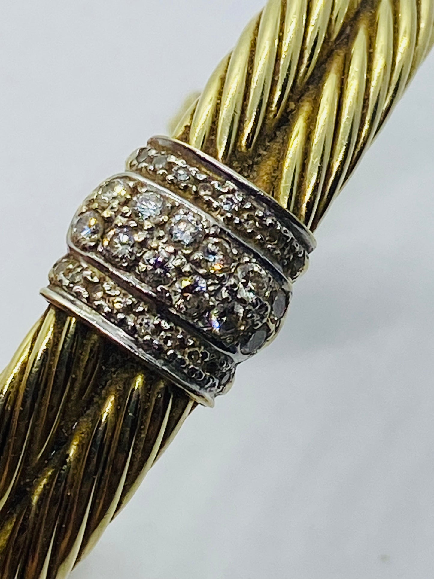 David Yurman Solid 14k Yellow Gold Double Cable Cuff Diamond Bracelet 6.5''
