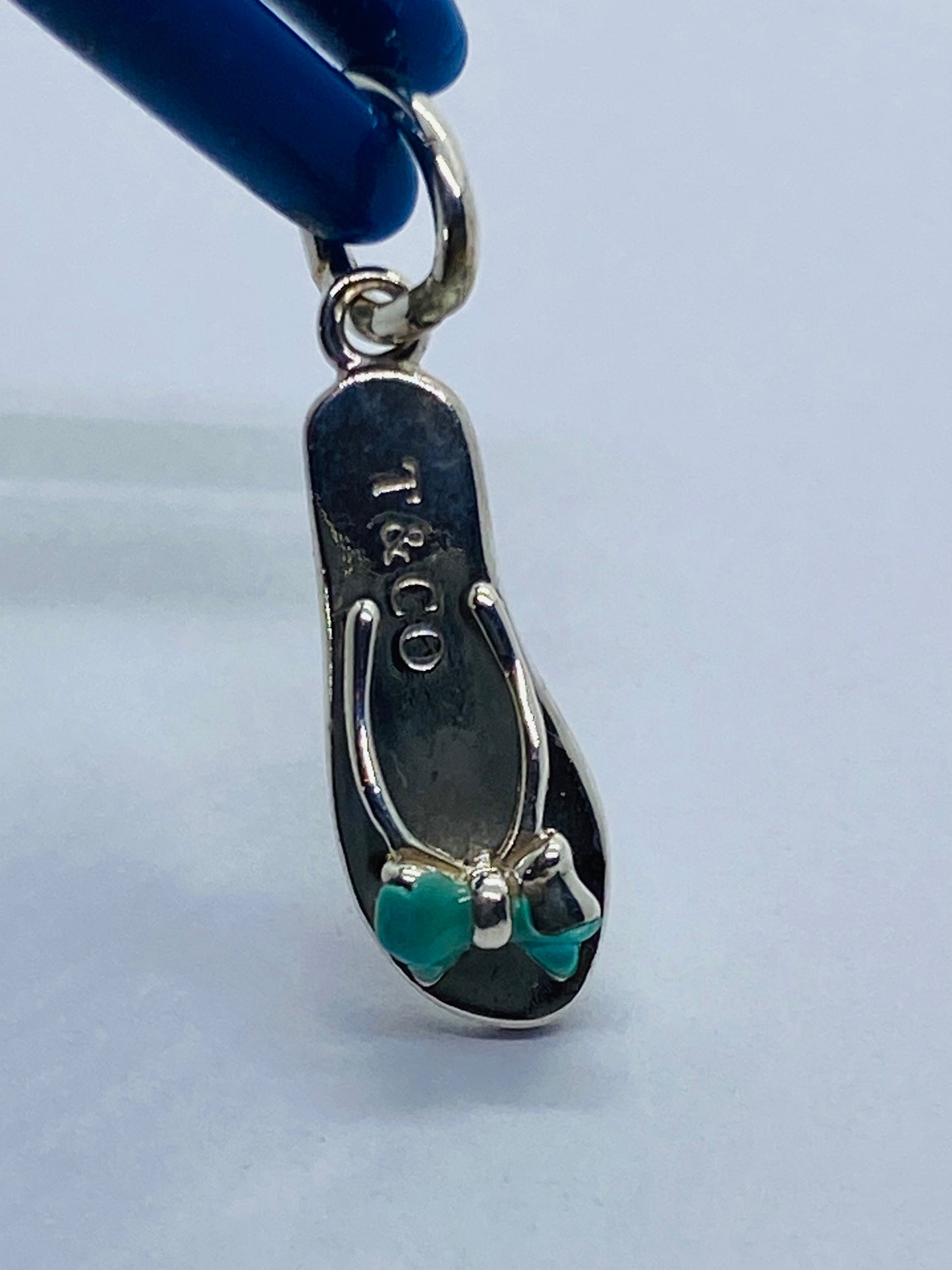 Tiffany & Co. Flip Flop Blue Enamel Pendant Charm Sandal Sterling Silver Pouch