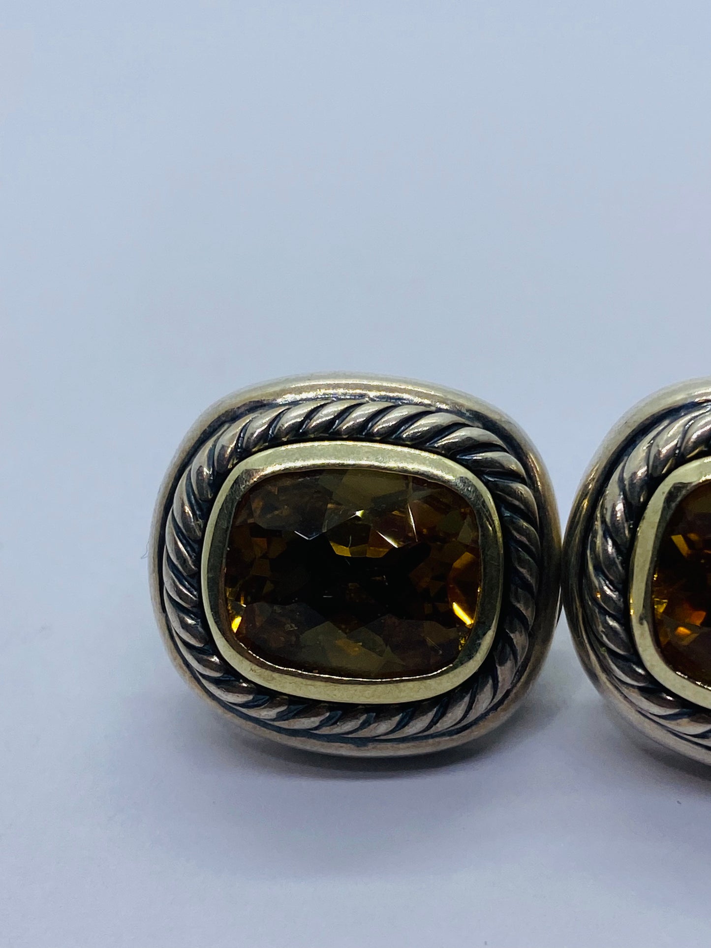 David Yurman Sterling Silver 14K Gold Albion Cushion Cut Citrine Earrings