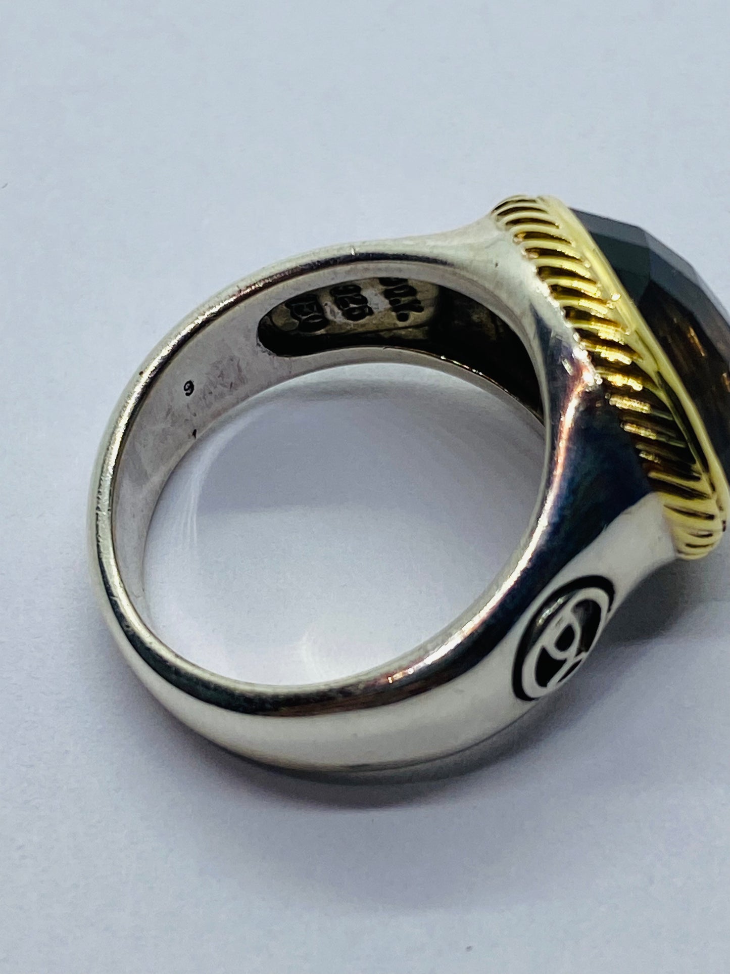18K Yellow Gold Silver Smoky Topaz Cocktail Ring Oval Signature