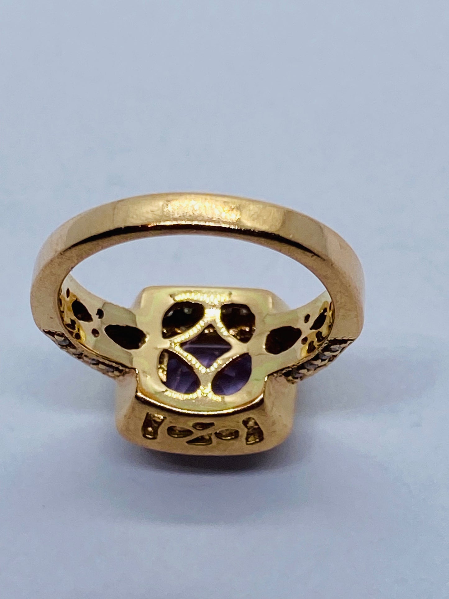 LeVian 14K Rose Gold Amethyst Pink Sapphire Diamond Halo Cocktail Ring READ!
