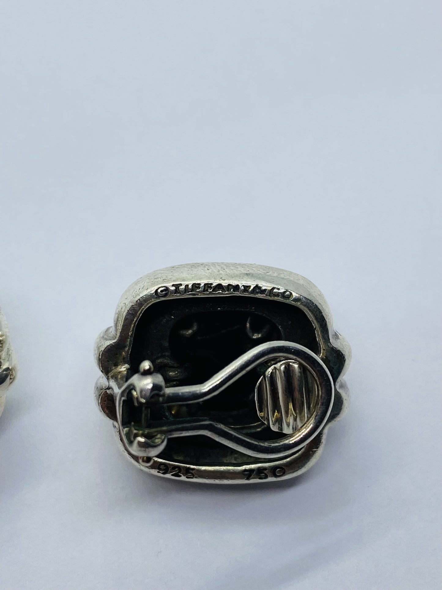 Tiffany & Co Silver Gold Rope Onyx Square Earrings Studs Pierced