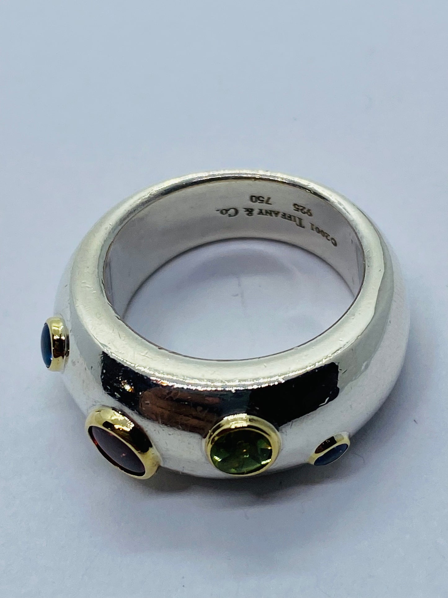 Tiffany & Co Sterling Silver 18K Gold Etoile Sapphire Tourmaline Peridot Ring 6