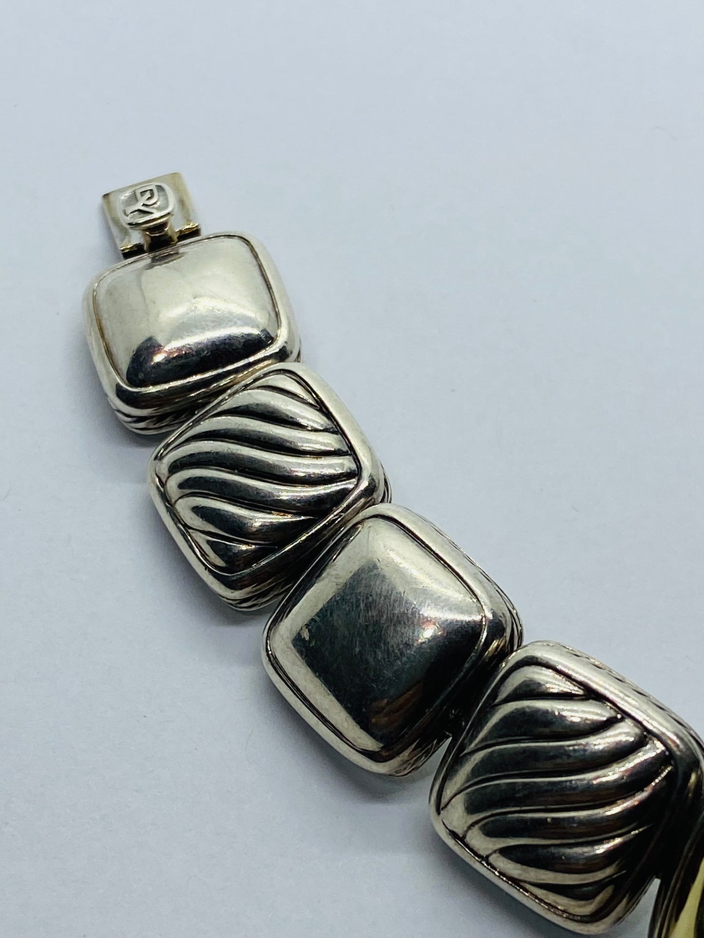 DAVID YURMAN 925 STERLING SILVER 18K 750 CHICLET STATION BRACELET CABLE 7”