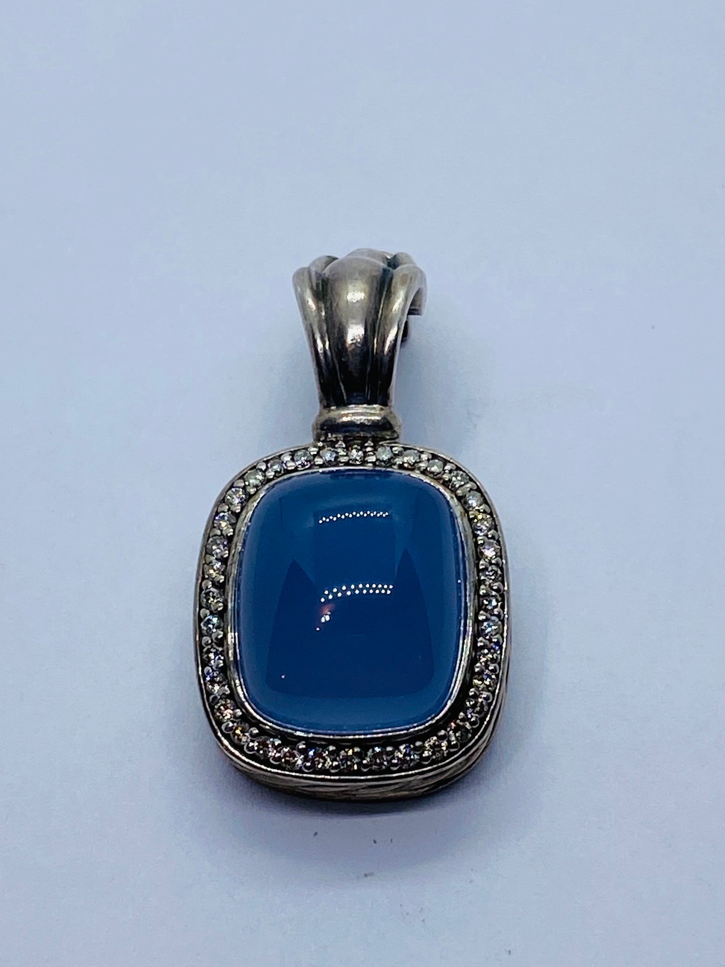 David Yurman Albion Chalcedony 925 Silver 18K 750 Diamond Pendant Enhancer