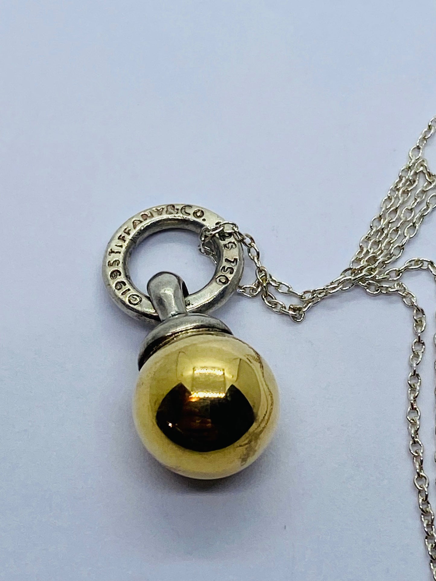 Tiffany & Co Fascination Ball Pendant in Yellow Gold Sterling Silver 15” Chain