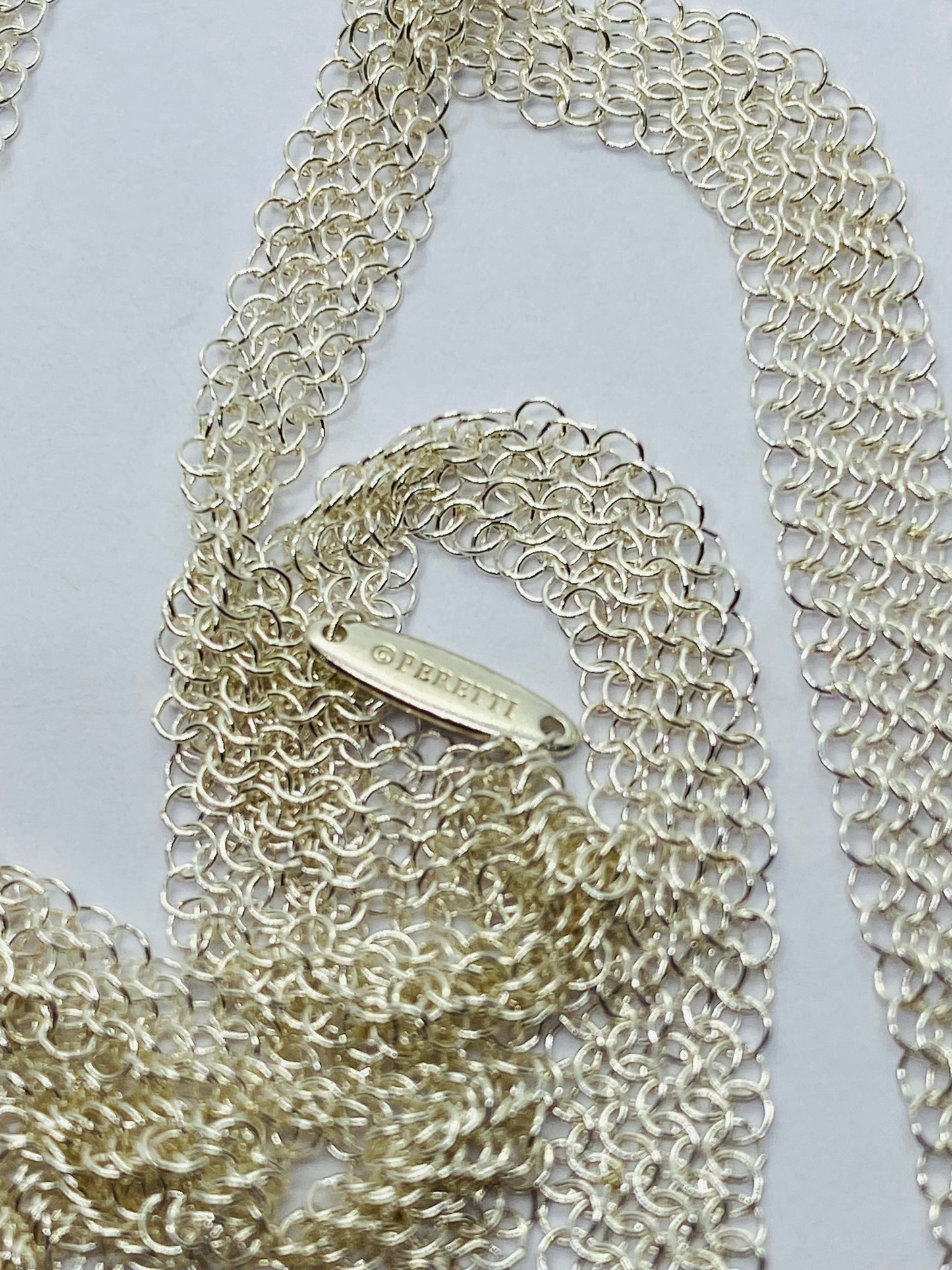 Tiffany & Co Peretti Somerset Mesh Scarf Necklace Sterling Silver 31” Pouch Box