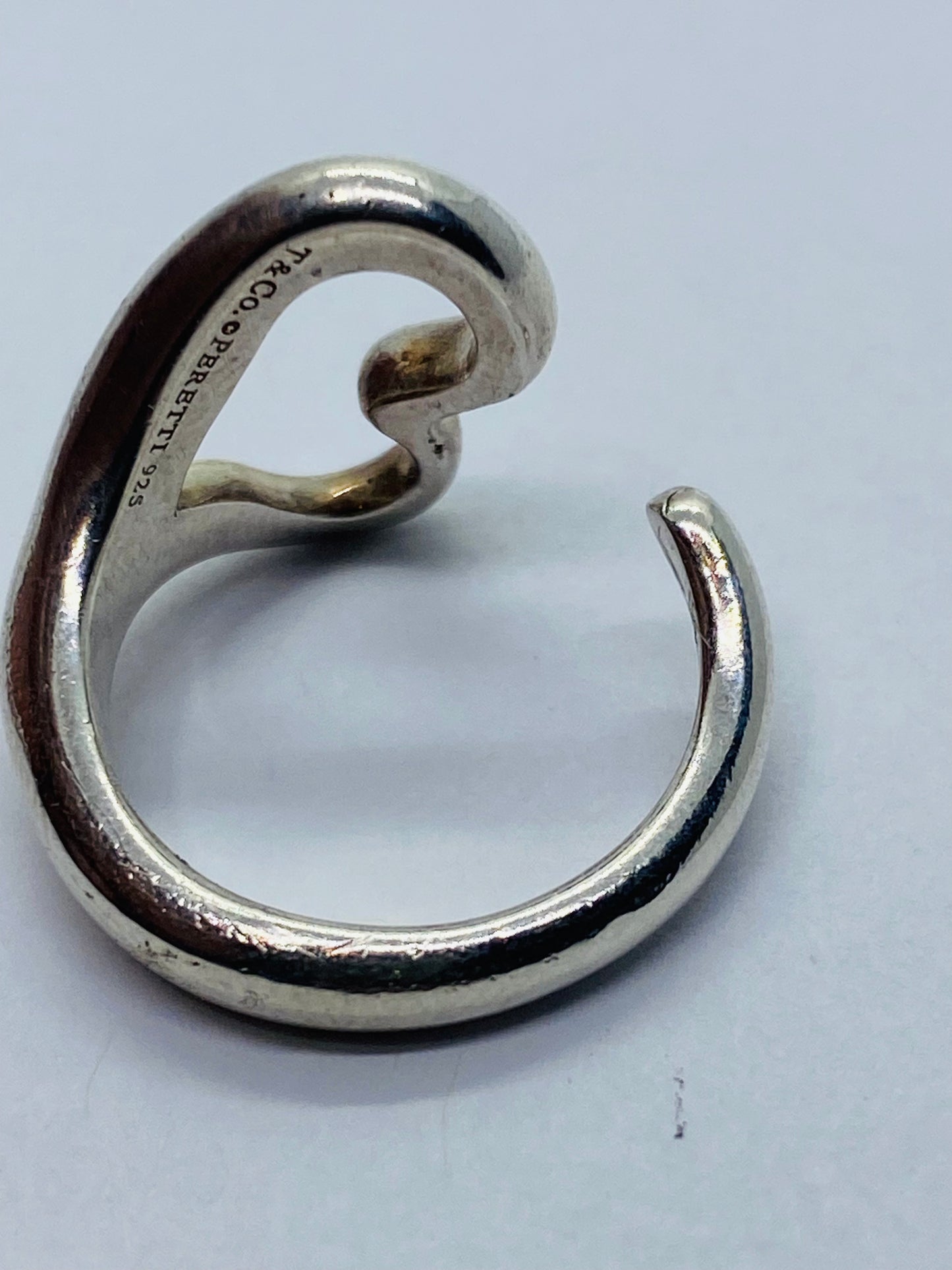 Tiffany & Co Sterling Silver Elsa Peretti Open Heart Ring Size 5 Adjustable