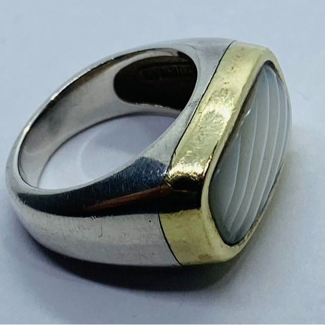 David Yurman18K Sterling Silver Carved Mother Of Pearl Ring Size 6