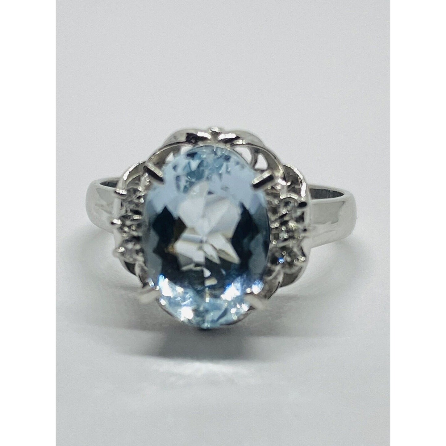 Solid Platinum 850 Solitaire Aquamarine Diamond Ring 2.02 TCW Size 5