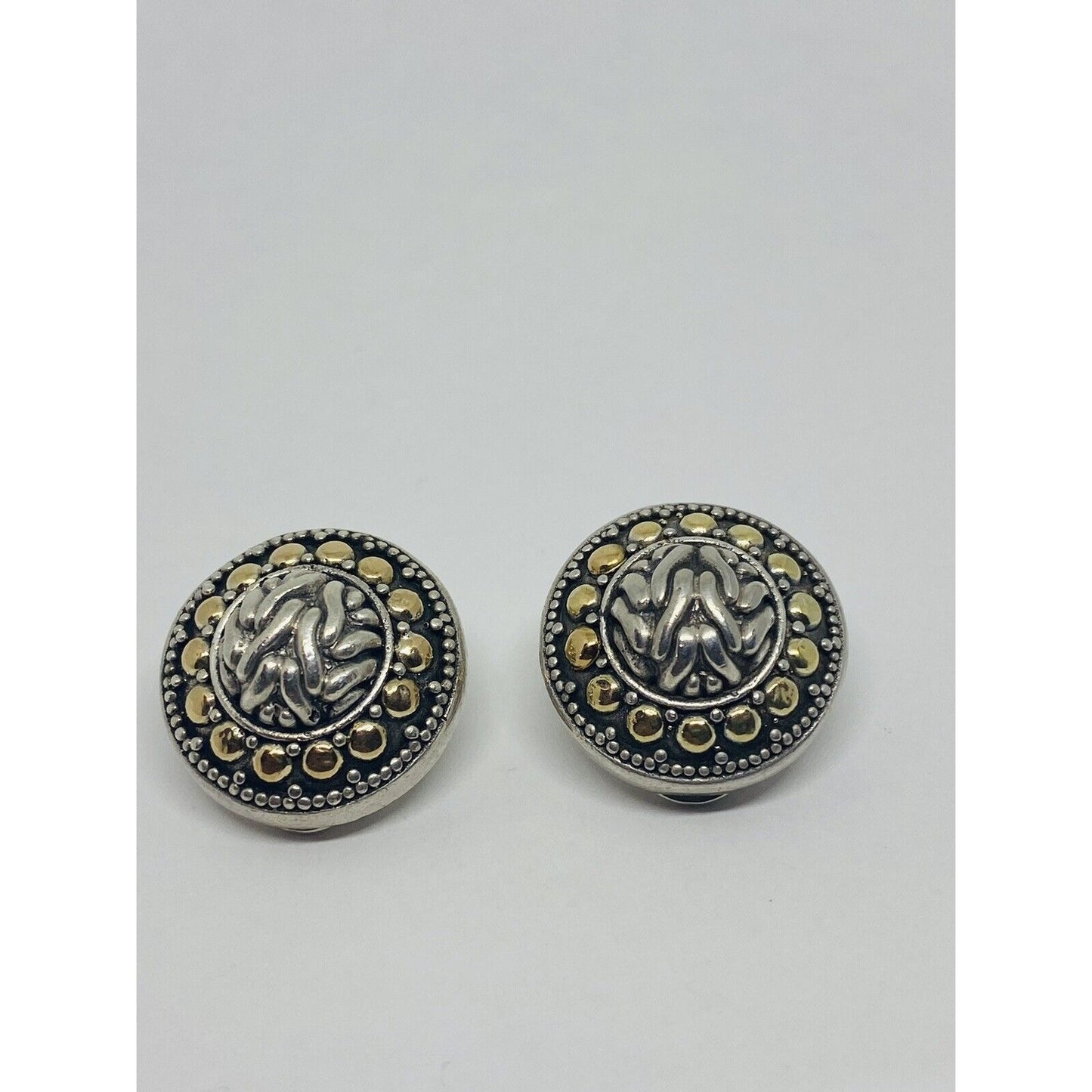 John Hardy 925 Sterling Silver 18K Vintage Gold Dot Clip On Earrings 3/4"