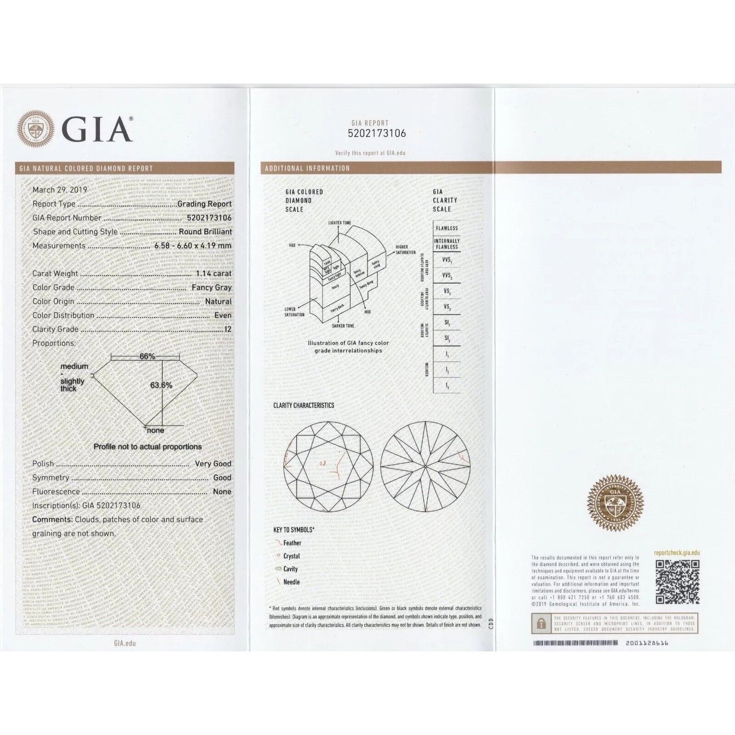 1.14 CT Round I2 Gray Fancy Loose Diamond! GIA