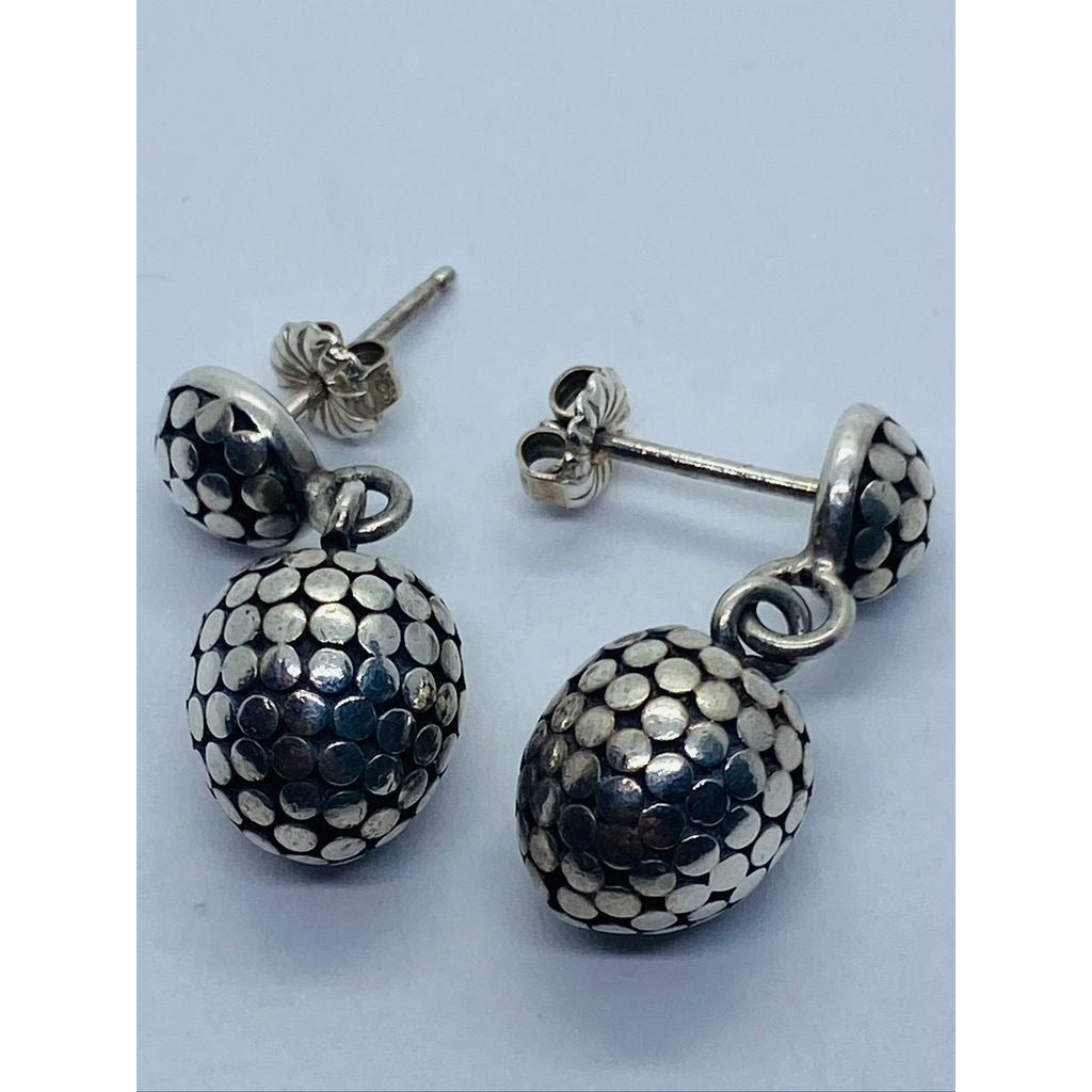 John Hardy 925 Sterling Silver Dots Drop Pierced Earrings Post Back