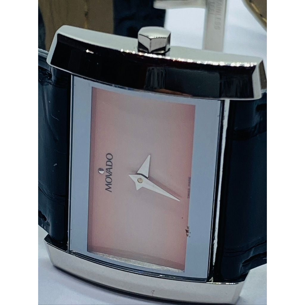 MOVADO $1395 WOMENS SILVER/PINK DIAL, LEATHER STRAP WATCH ELIRO SERIES