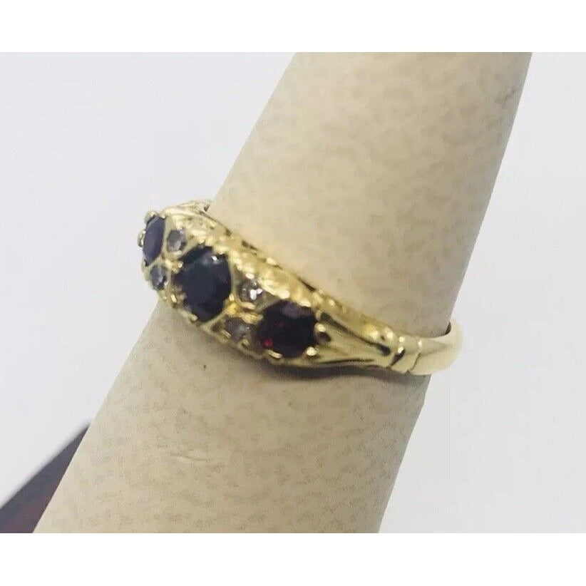 Vintage Vitorian Fine Ruby Diamond Band Ring 18k Yellow Gold S&D English