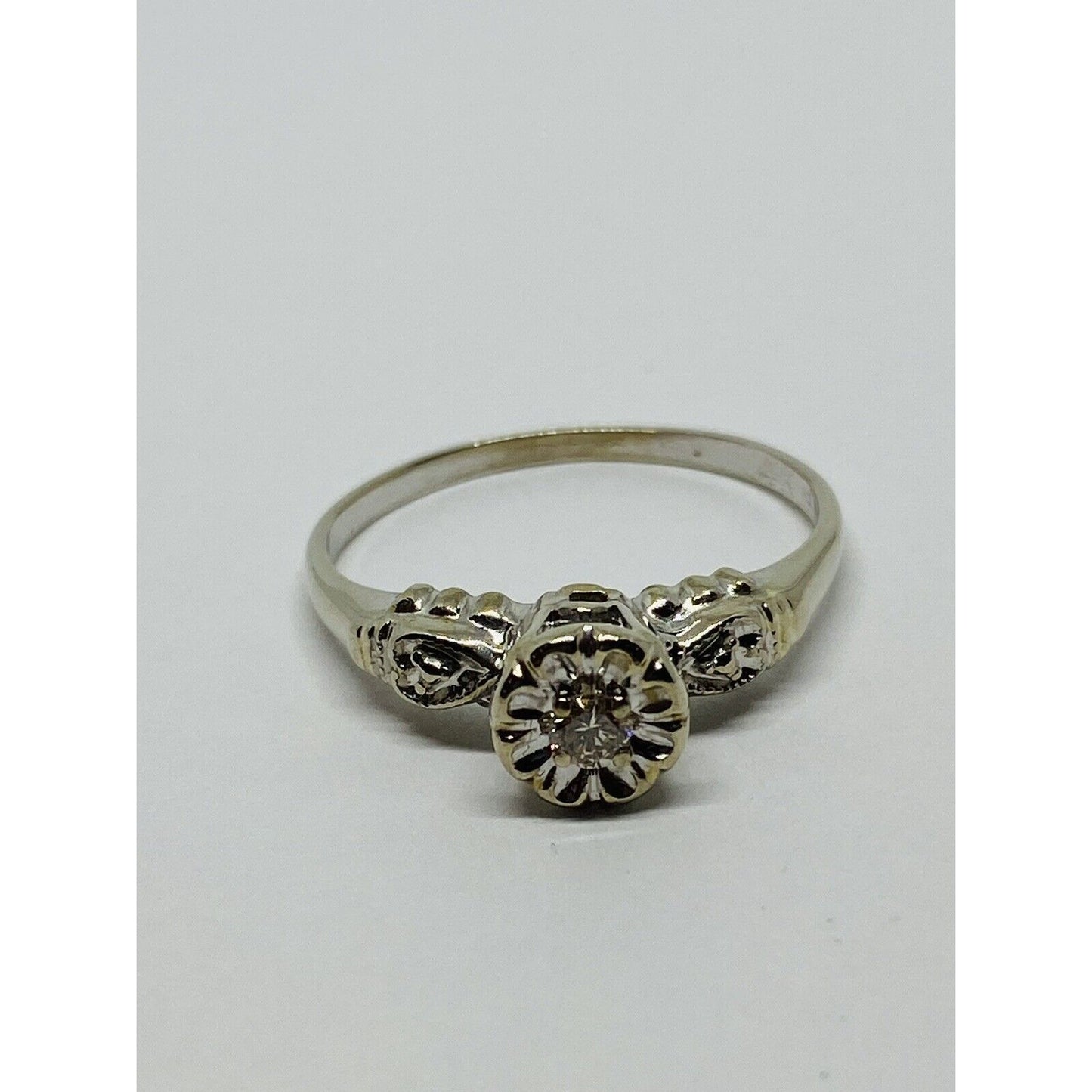 DECO DIAMOND ENGAGMENT RING 14k WHITE GOLD SZ 7.25
