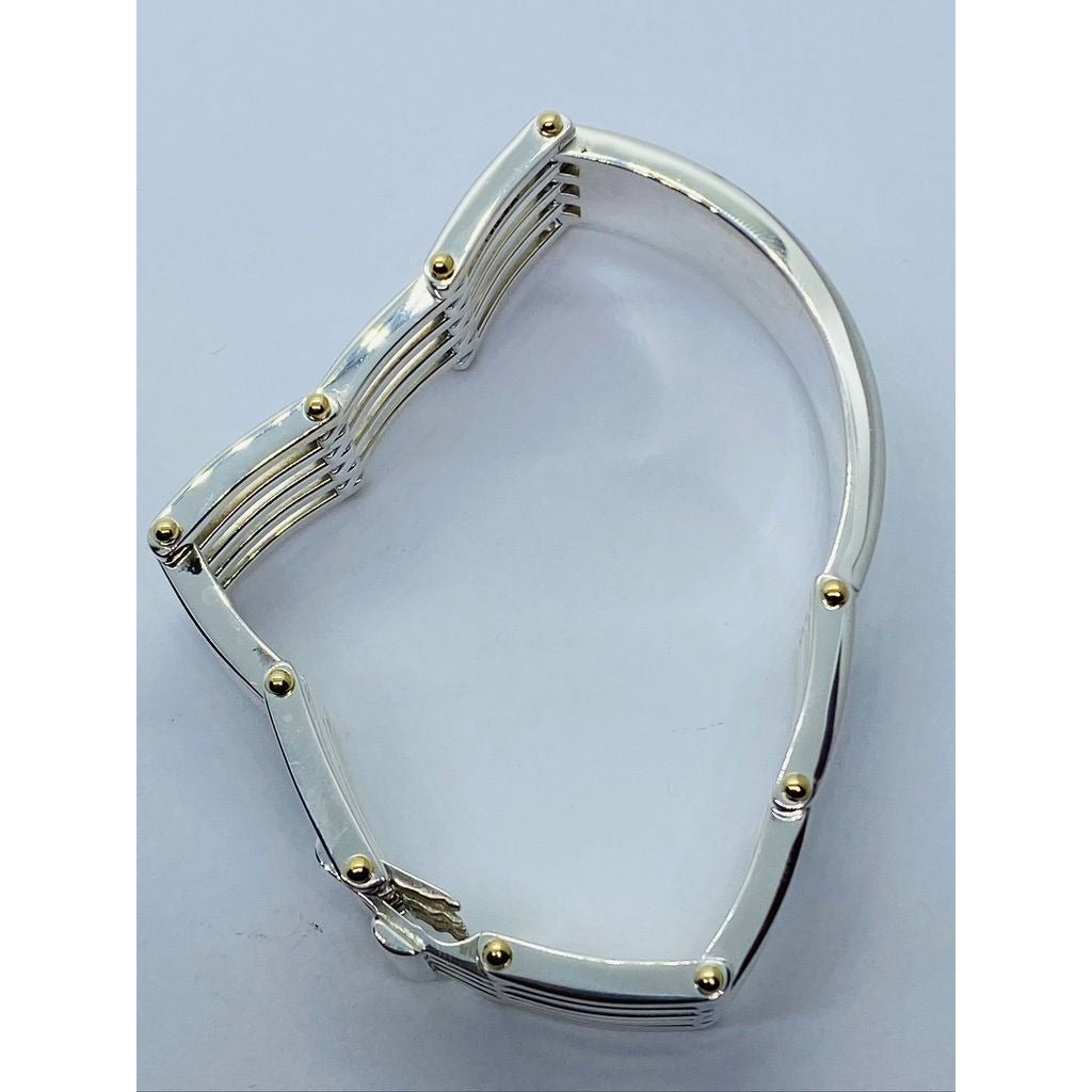 Tiffany & Co. Sterling Silver 18K 750 Yellow Gold ID Bar Gatelink Bracelet 7”