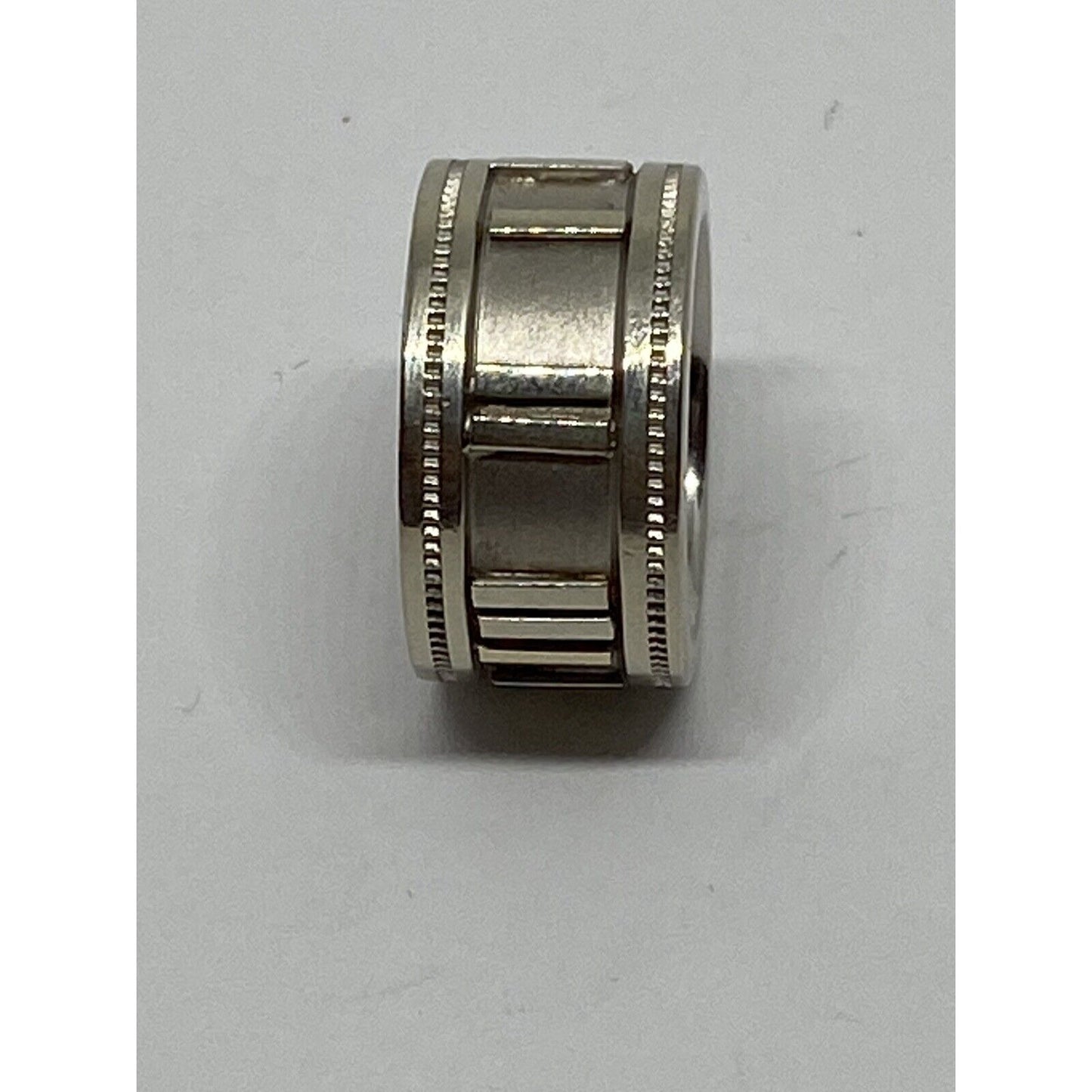 ESTATE WIDE 14K TWO TONE GOLD ROMAN NUMERAL WEDDING ANNIVERSARY RING 10mm Size 4